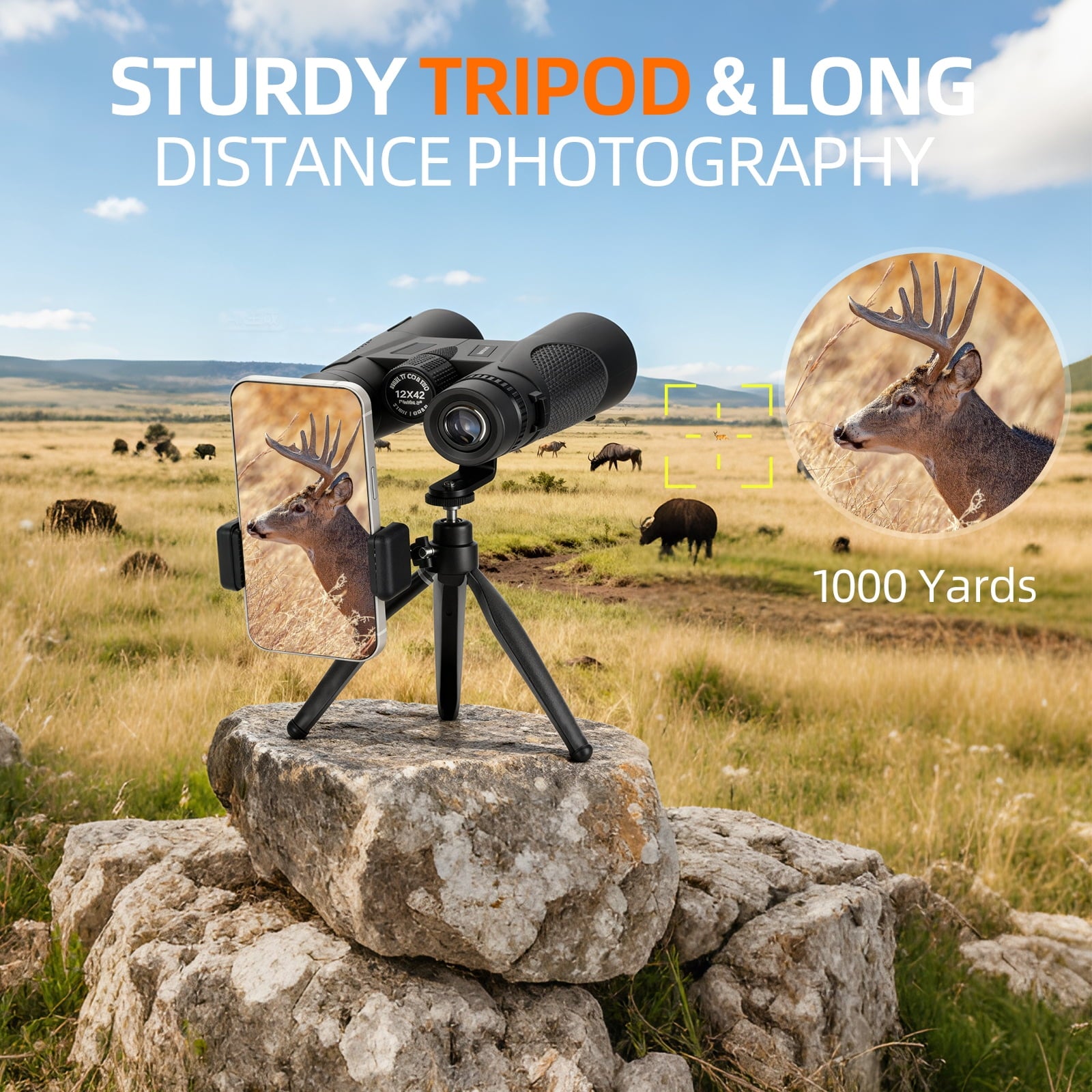 Fenbeli 12x42 HD Binoculars for Adults with Phone Adapter & Tripod, Waterproof Compact Binoculars for Bird Watching Hunting Hiking Concerts Sports