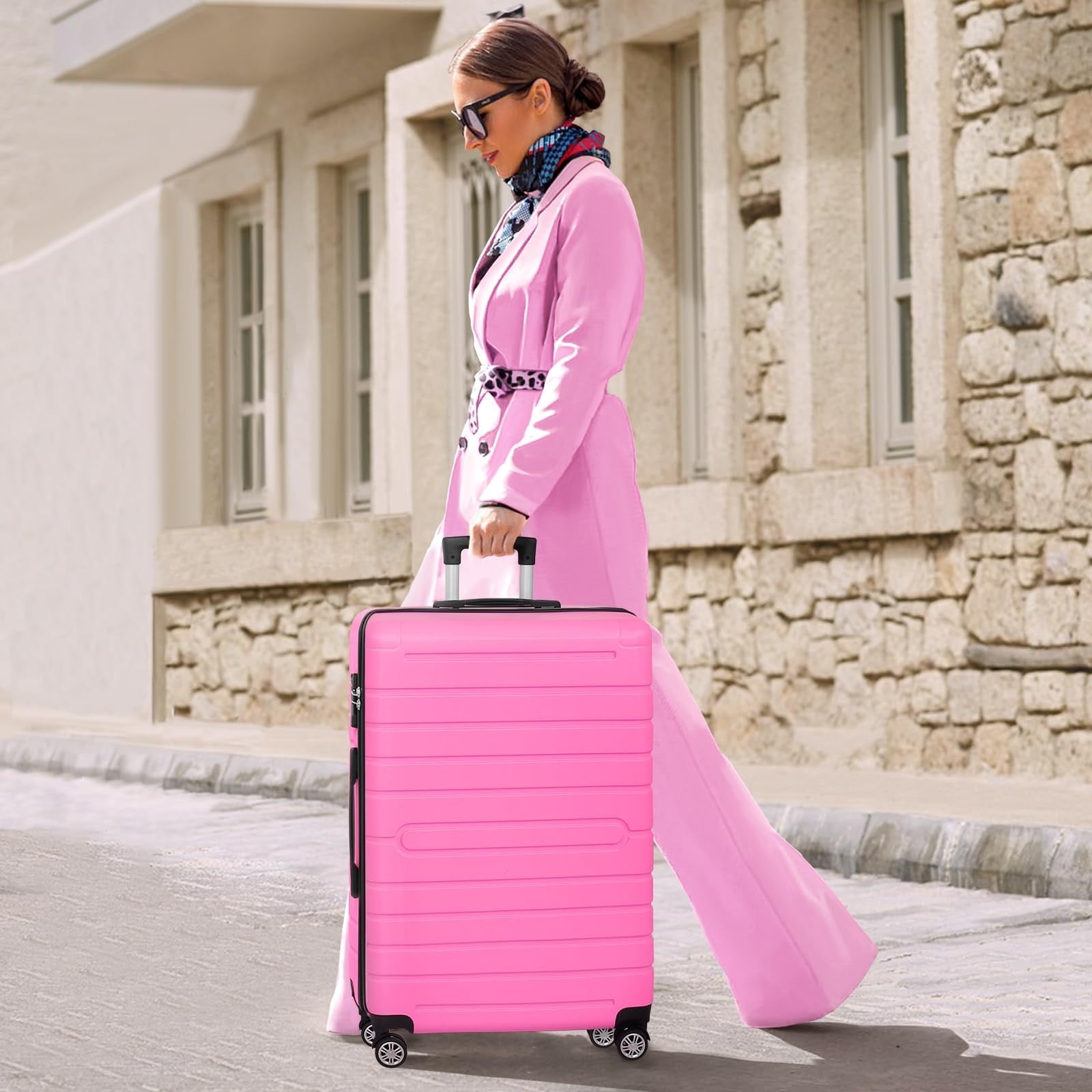 Fenbeli 3 Piece Luggage Sets with TSA Locks Hardside Suitcase Set with Spinner Wheels 20in24in28in Pink
