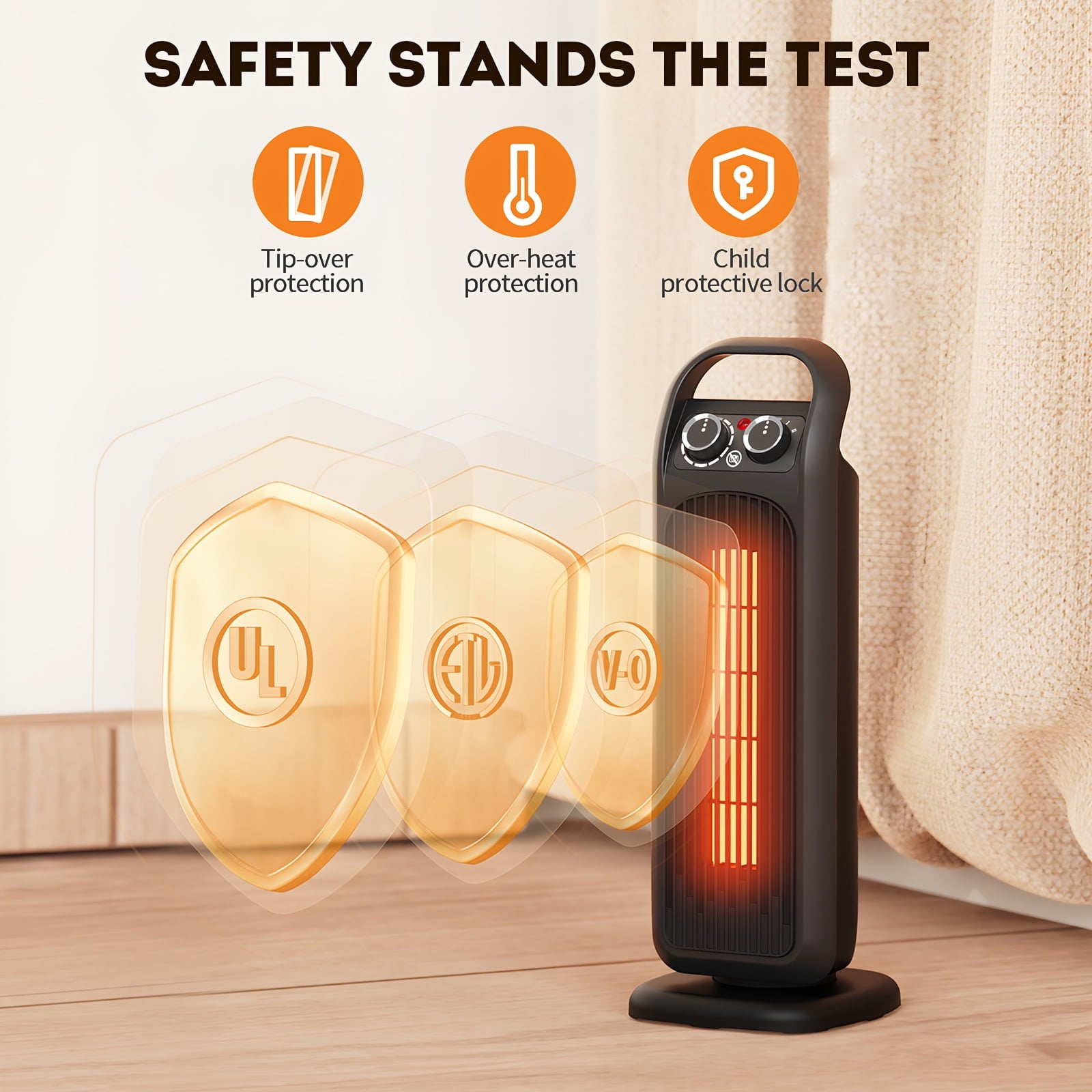 Fenbeli Space Heater, 1500W Electric Heater for Indoor Use, Portable PTC Ceramic Heater for Bedroom, Office
