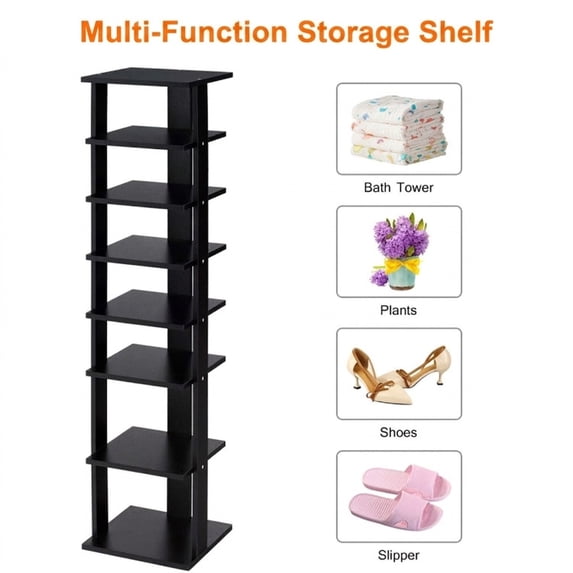 Furnibear 7-Tier Vertical Wooden Shoe Rack, Tall Slim Corner Shoe Tower for Narrow Spaces, Space-Saving Storage Organizer for Entryway and Bedroom, Black