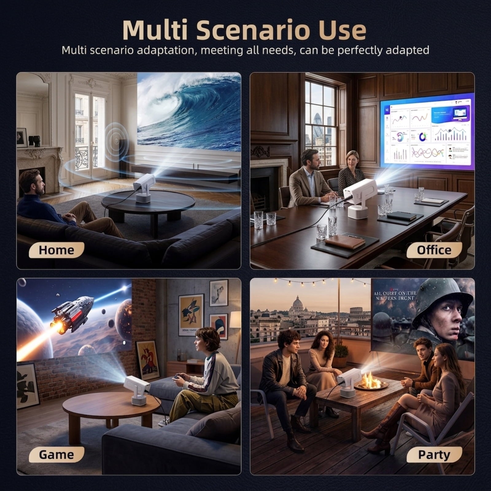 Fenbeli Native 1080P Smart Portable Projector with Android 11, WiFi 6, Bluetooth 5.2 and Auto Focus, Up to 200, White