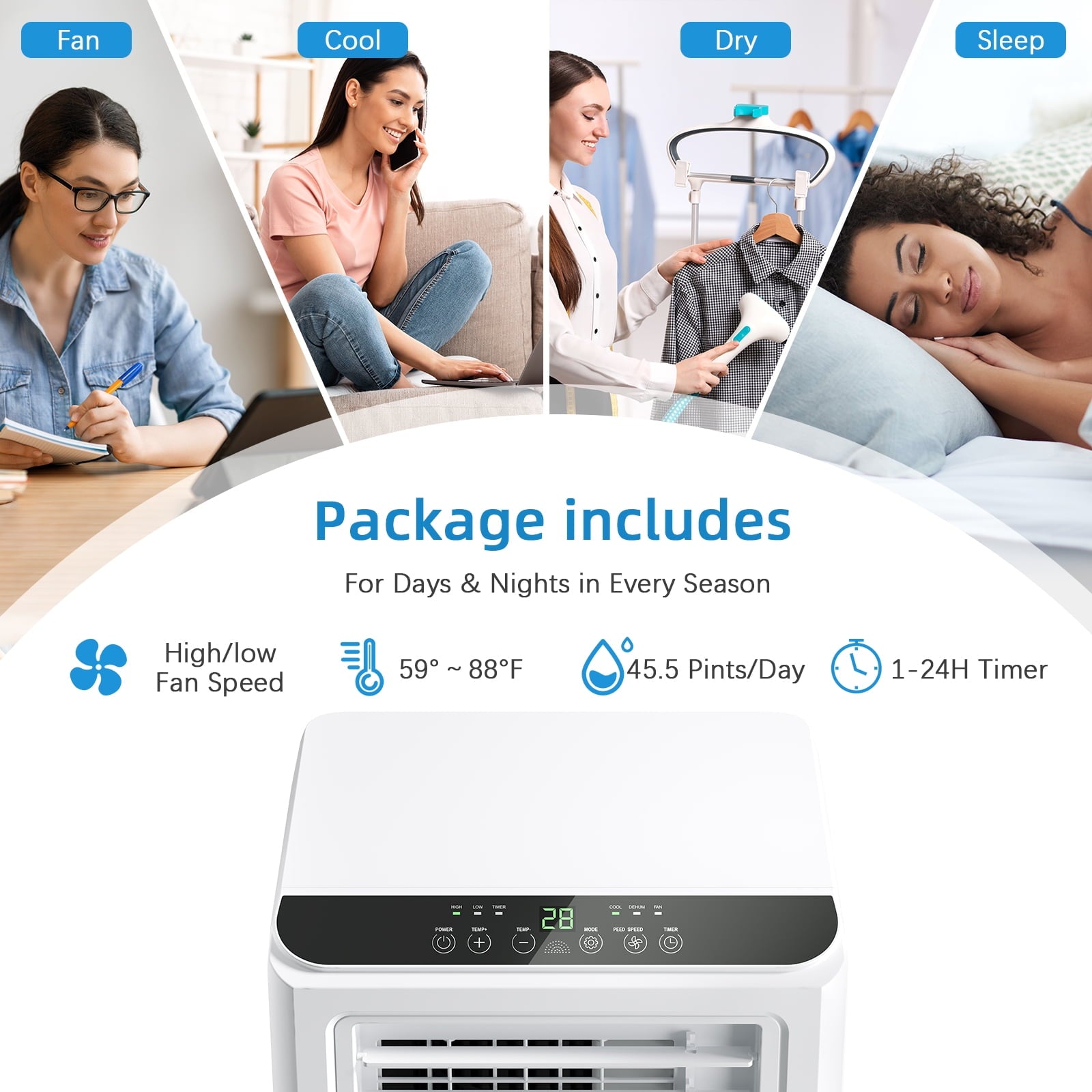 Fenbeli 8000 BTU ASHRAE Portable Air Conditioner with Remote Control, White