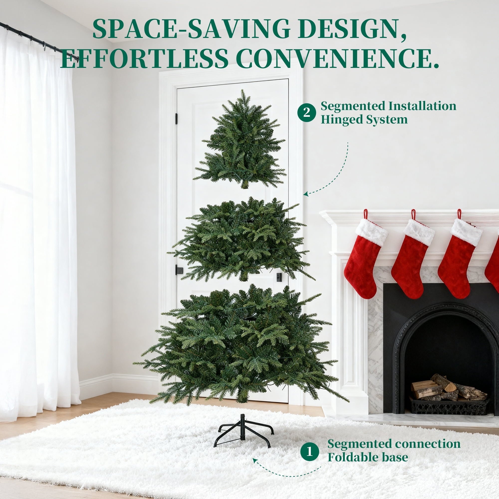 Fenbeli 6ft Pre-Lit Artificial Fir Christmas Tree, 1,350 PE/PVC Branch Tips, 300 Lights with Remote Control and 11 Modes, Green