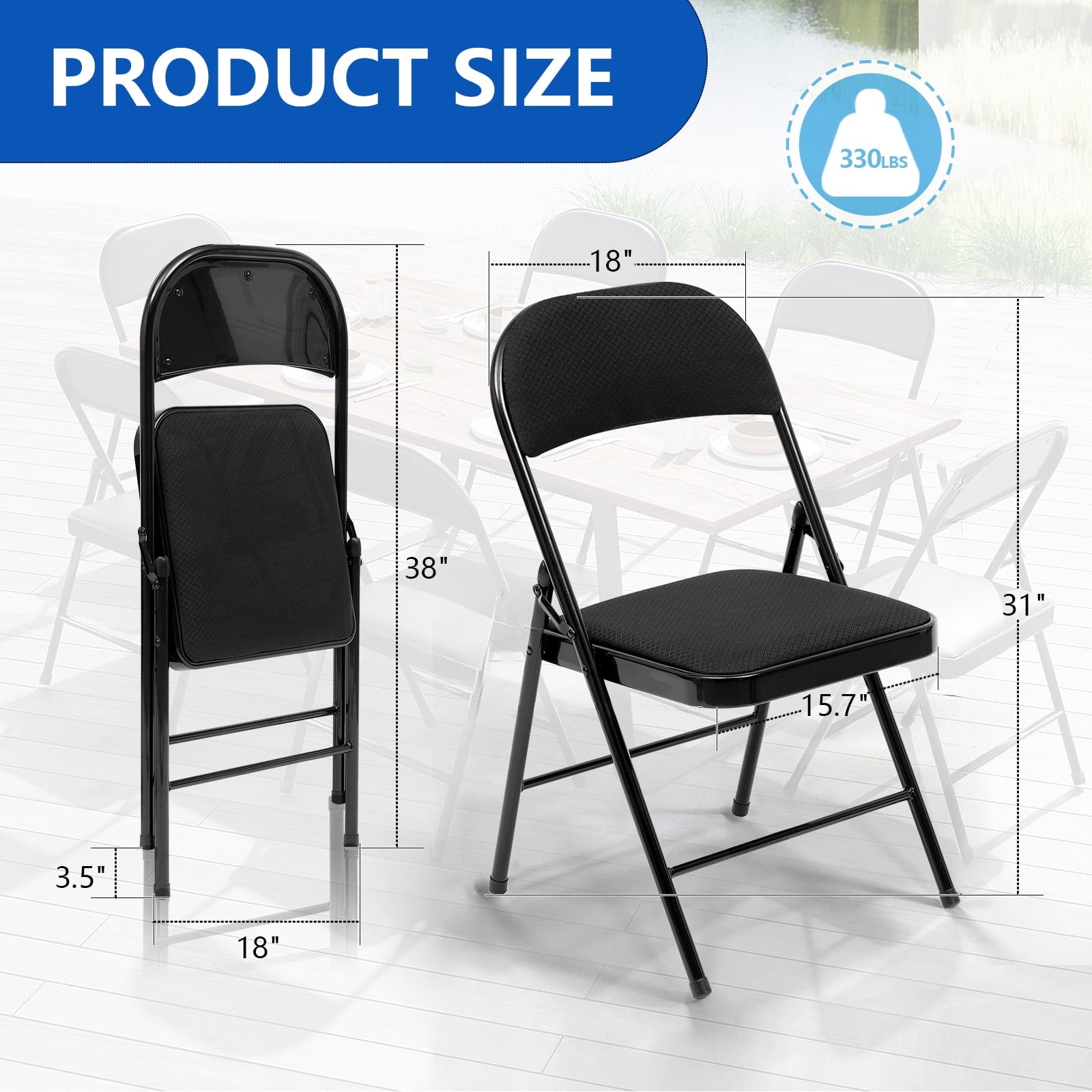 Fenbeli 6 Pack Folding Chairs Comfortable Folding Chair Set for Events, Meetings, and Everyday Use, Black