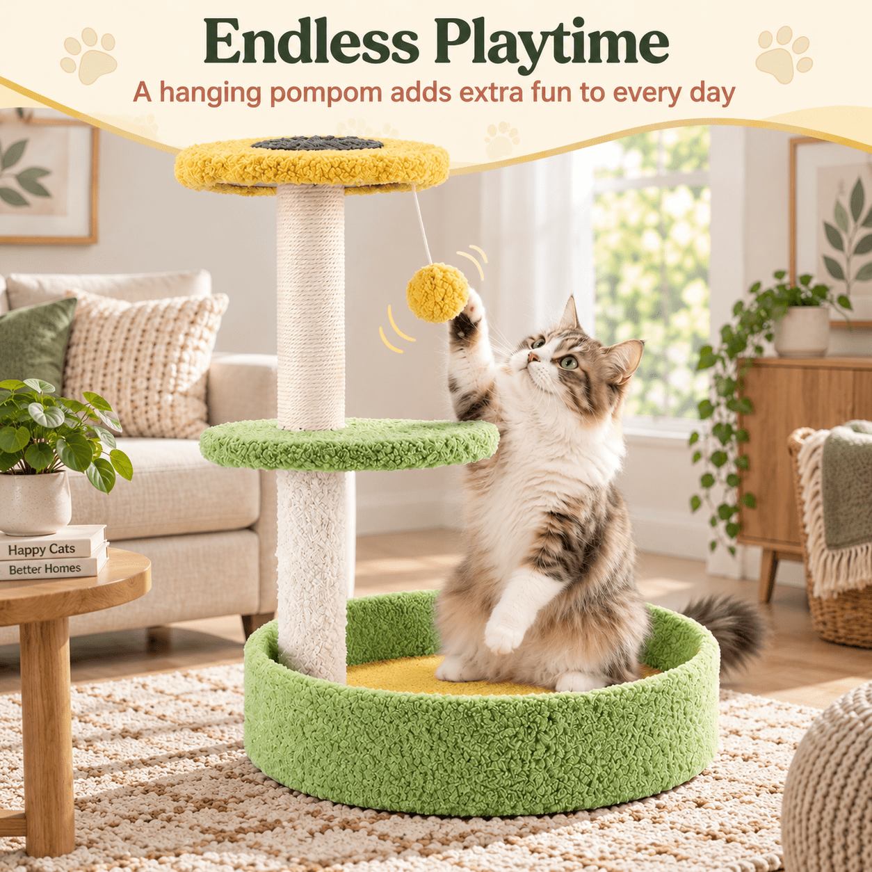 Fenbeli 17 Cat Tree Tower Cat Condo with Sisal Scratching Posts Multi-Level Cat Tower for Indoor Medium Cats, Green