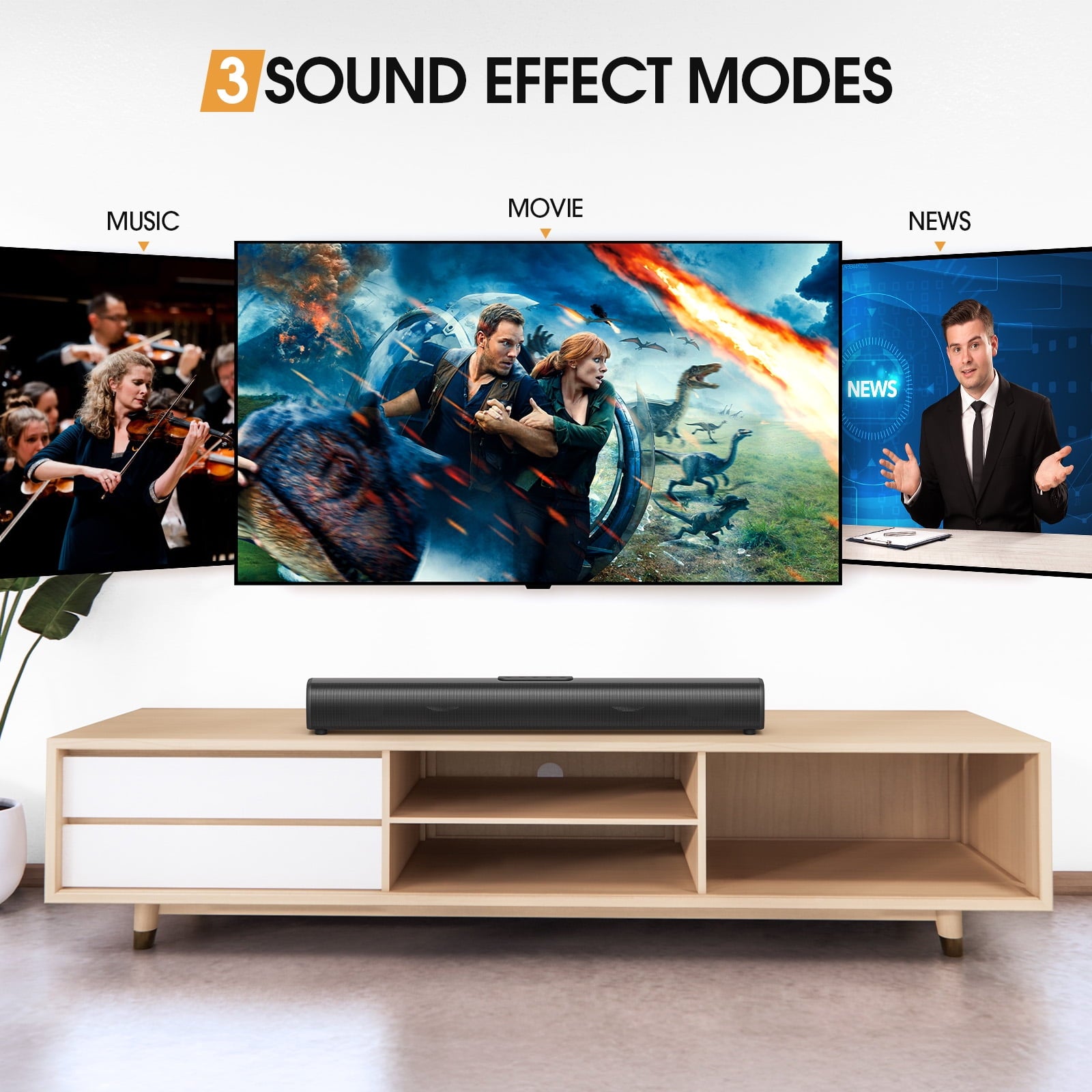 Fenbeli 50W Sound Bars for TV 3D Surround Sound System with Built-in Subwoofer Home TV Speakers SoundBar Optical RCA USB AUX Wall Mountable Black
