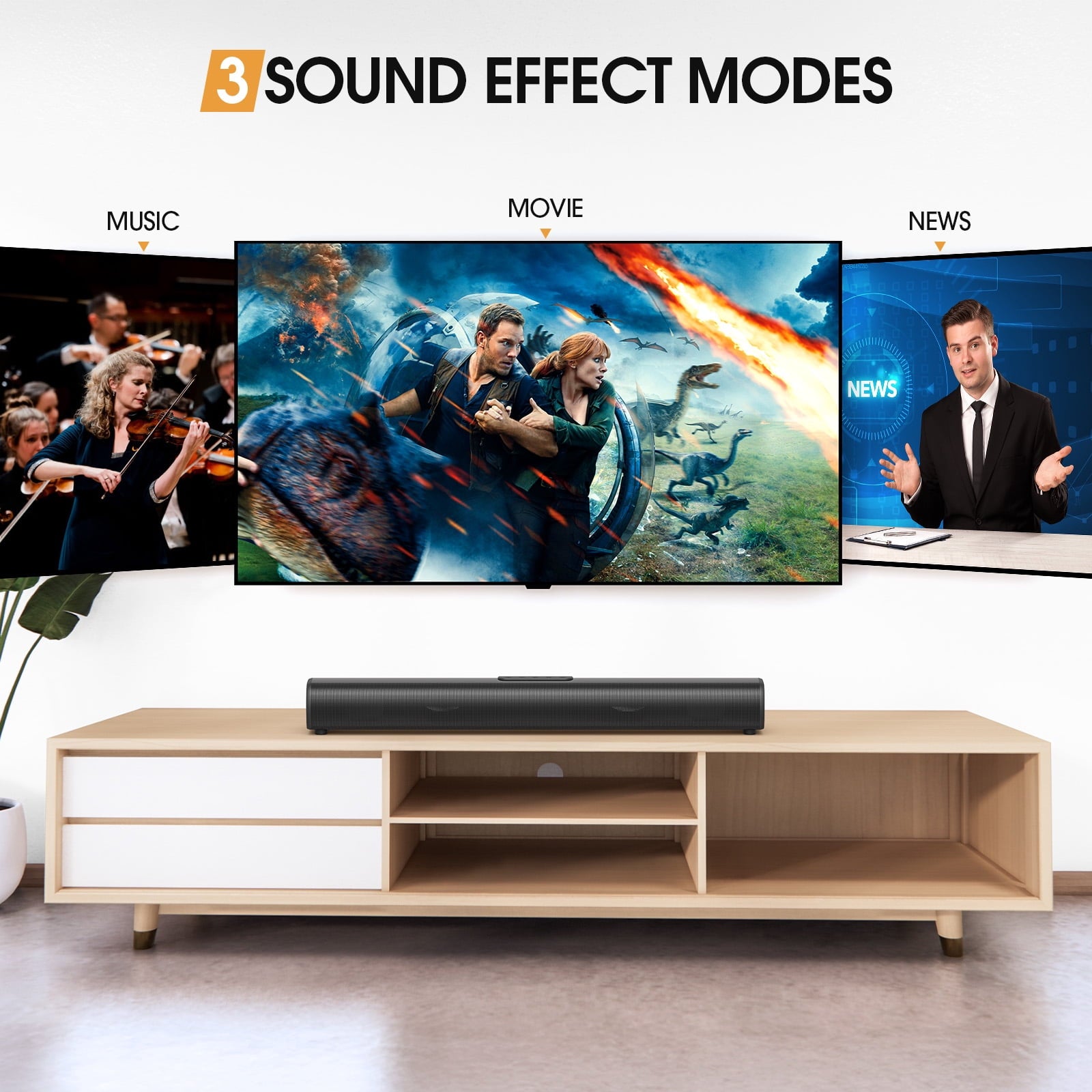 Fenbeli 50W Sound Bars for TV, 3D Surround Sound System with Built-in Subwoofer, Home TV Speakers SoundBar, Optical, RCA, USB AUX Wall Mountable, Black