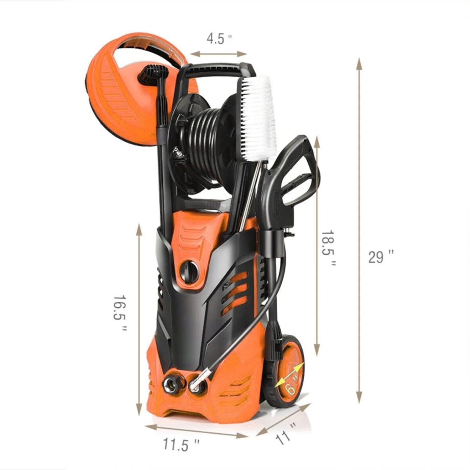 Electric Pressure Washer, 3800PSI 2.6 GPM Power Washer Machine with Hose Reel,4 Quick Connect Nozzles, Foam Cannon, for Cars, Patios, and Floor Cleaning,Orange