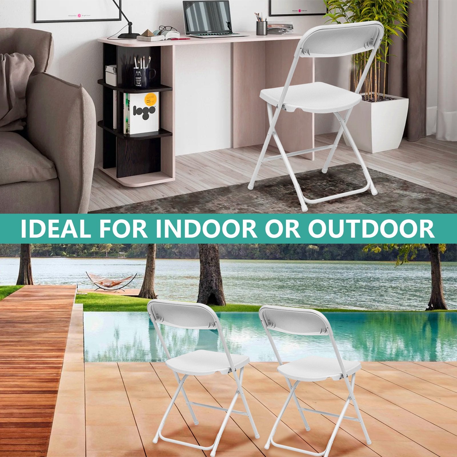 Fenbeli 10 Pack Plastic Folding Chairs Indoor/Outdoor Foldable Chair Set, 350 lbs Capacity, White