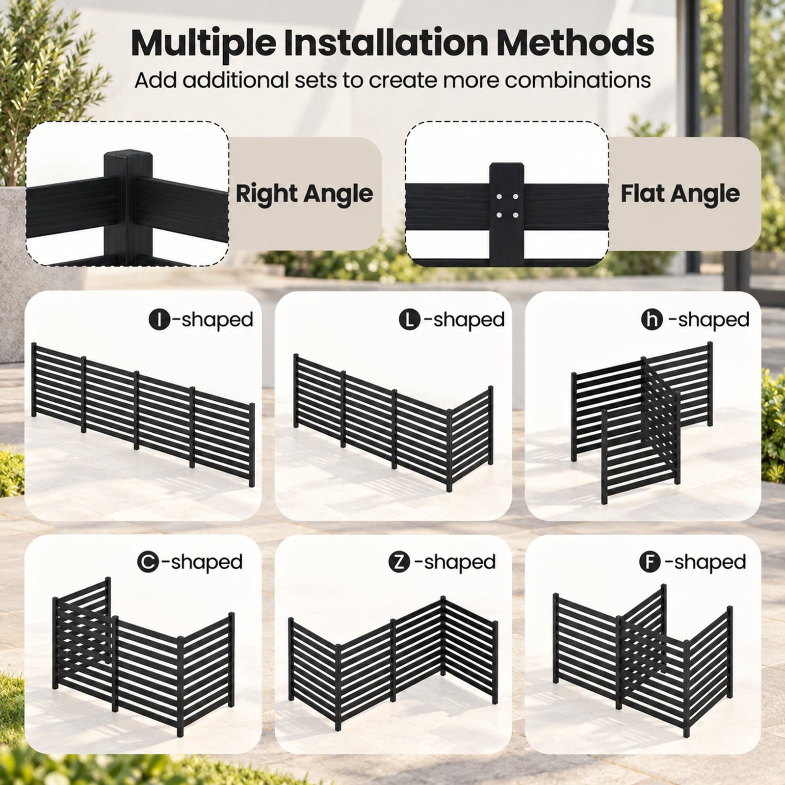 Fenbeli 4-Panel Wooden Outdoor Privacy Fence with Ground Stakes, Fir Wood Frame, Black, Product Dimensions of Each Screen 38.5