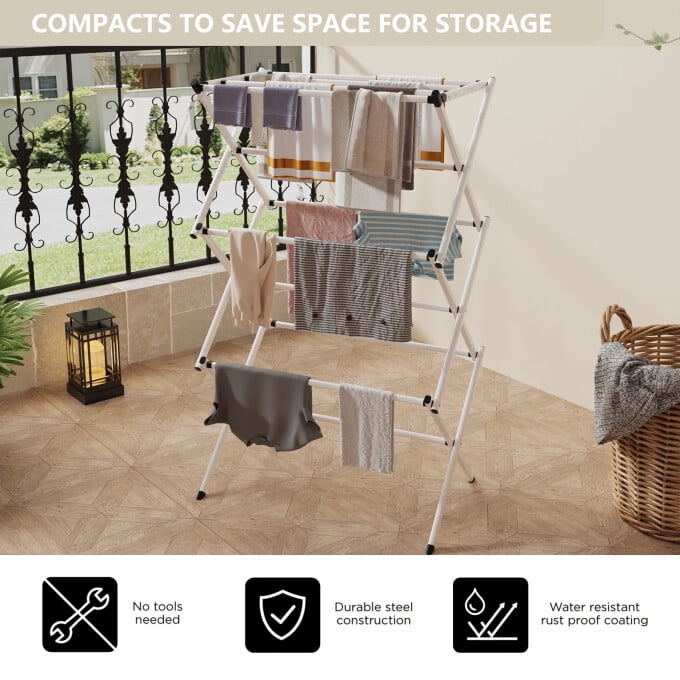 Folding Clothes Drying Rack, Dry Laundry and Hang Clothes,Towel Rack for Storage, White