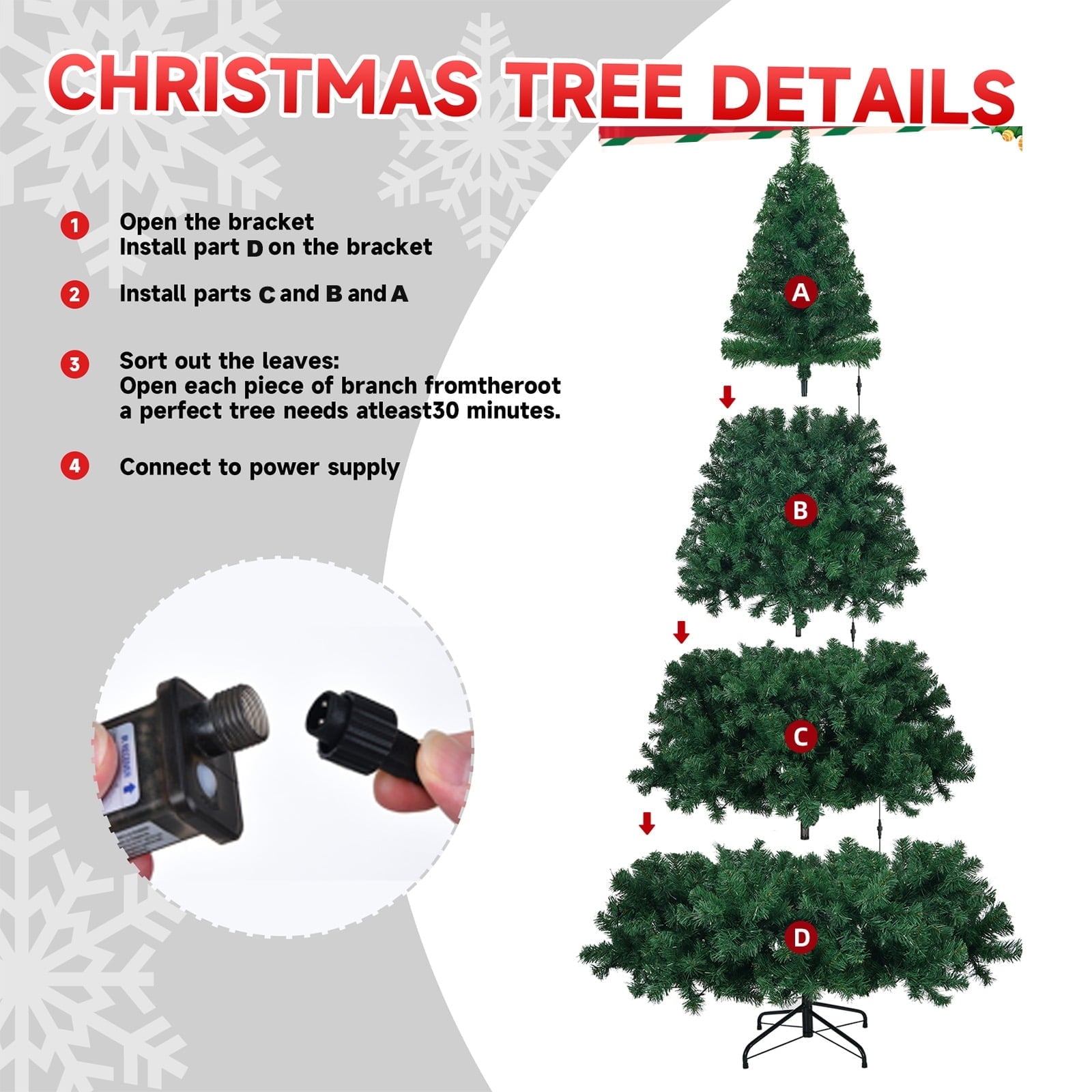 Fenbeli 6ft Prelit Christmas Tree with Lights Artificial Christmas Tree with 250 Colorful LED Lights for Indoor and Outdoor Use