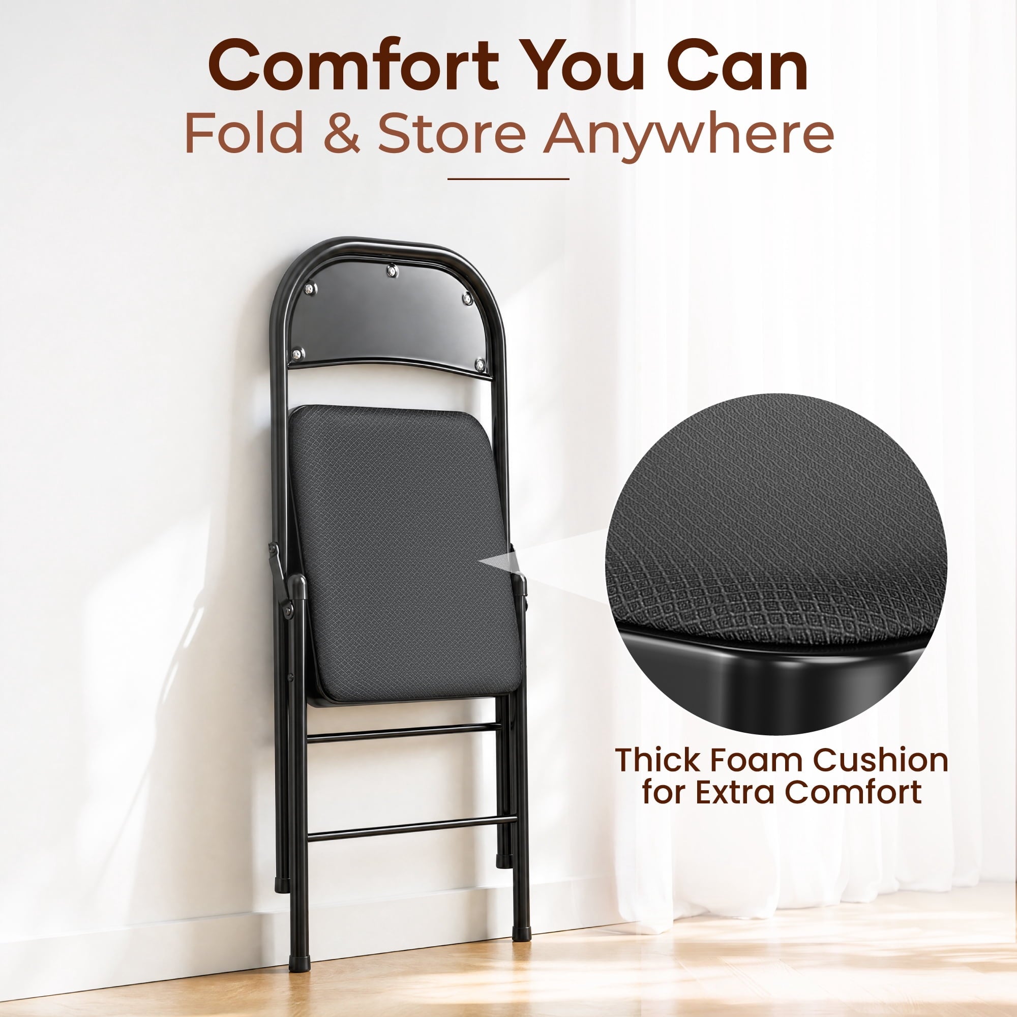 Fenbeli 10 Pack Folding Chairs Comfortable Folding Chair Set for Events, Meetings, and Everyday Use, Black