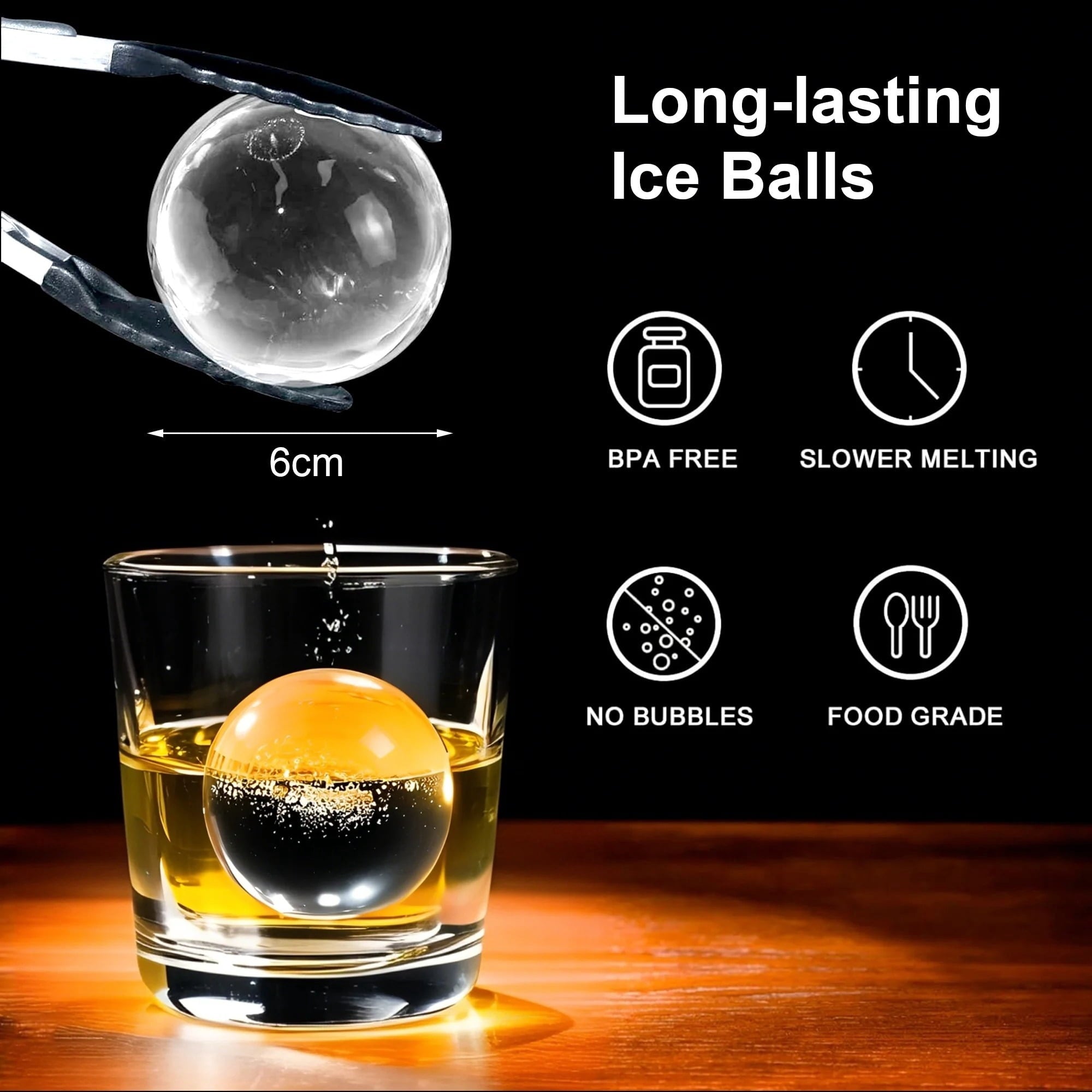 RUIE Red Whiskey Ice Cube Tray - 2.4 Inch Large Round Ice Ball Maker Mold, Best Gifts for Dad Husband - BPA Free Silicone Sphere Ice Mold for Whiskey, Bourbon, Cocktail, Drinkware