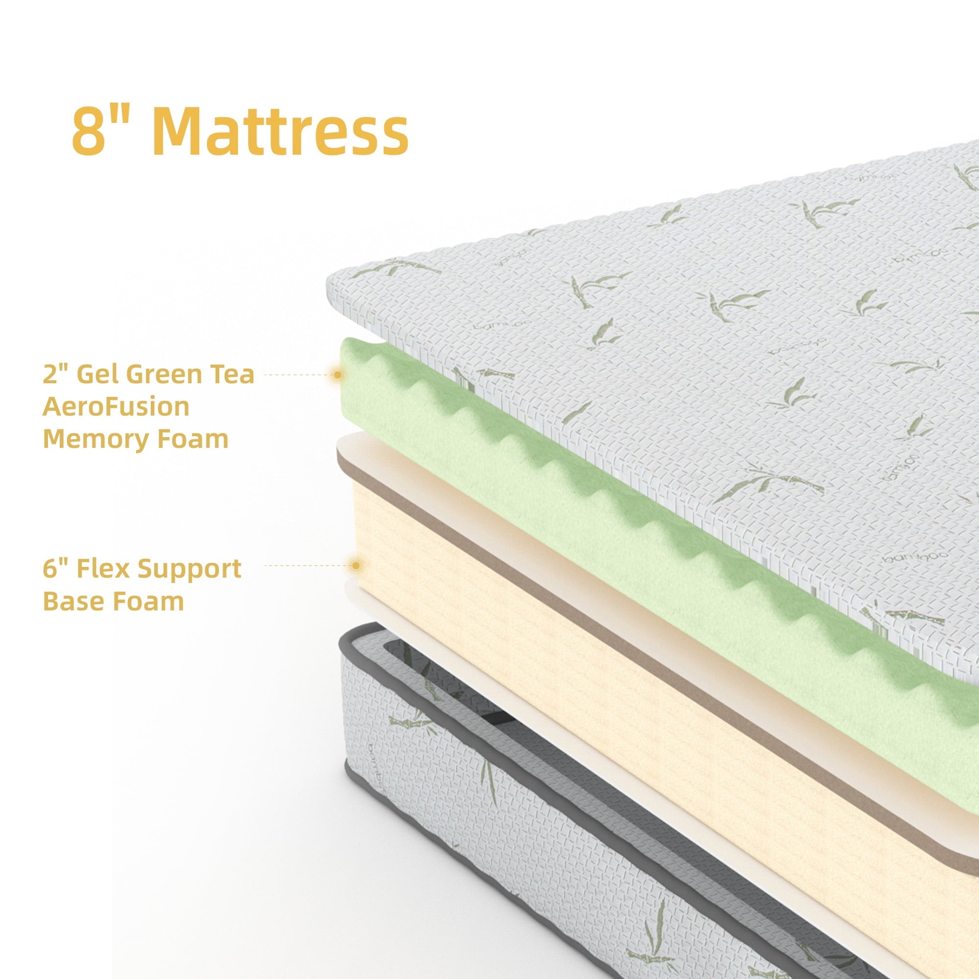 Furnibear 10 inch Twin Mattress, Gel Green Tea Infused Memory Foam Mattress,Adult