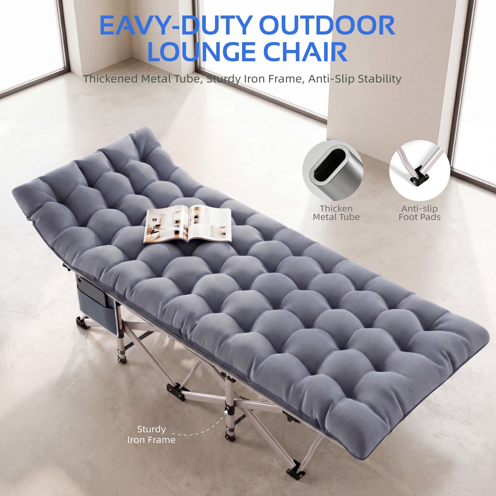Fenbeli Camping Cot with Mattress, Heavy Duty Folding Cot Bed for Adults, Portable Sleeping Cot for Camping Travel Outdoor Tent and Home Guest, Gray