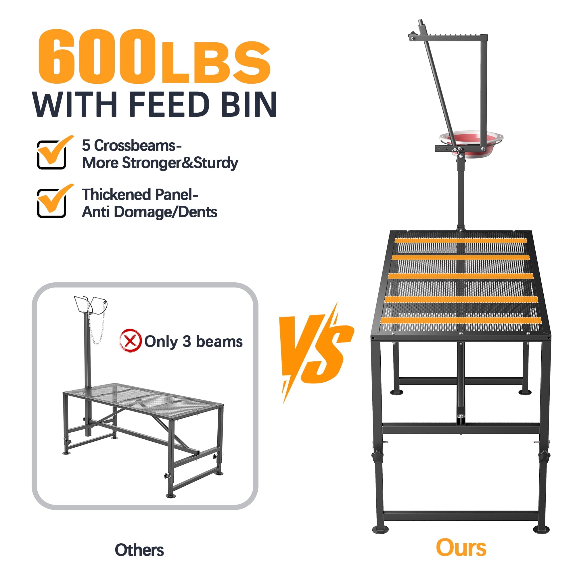 Fenbeli Goat Trimming Stand with Feed Bin, 600 lbs Capacity Livestock Grooming & Milking Table for Goats & Sheep, Black