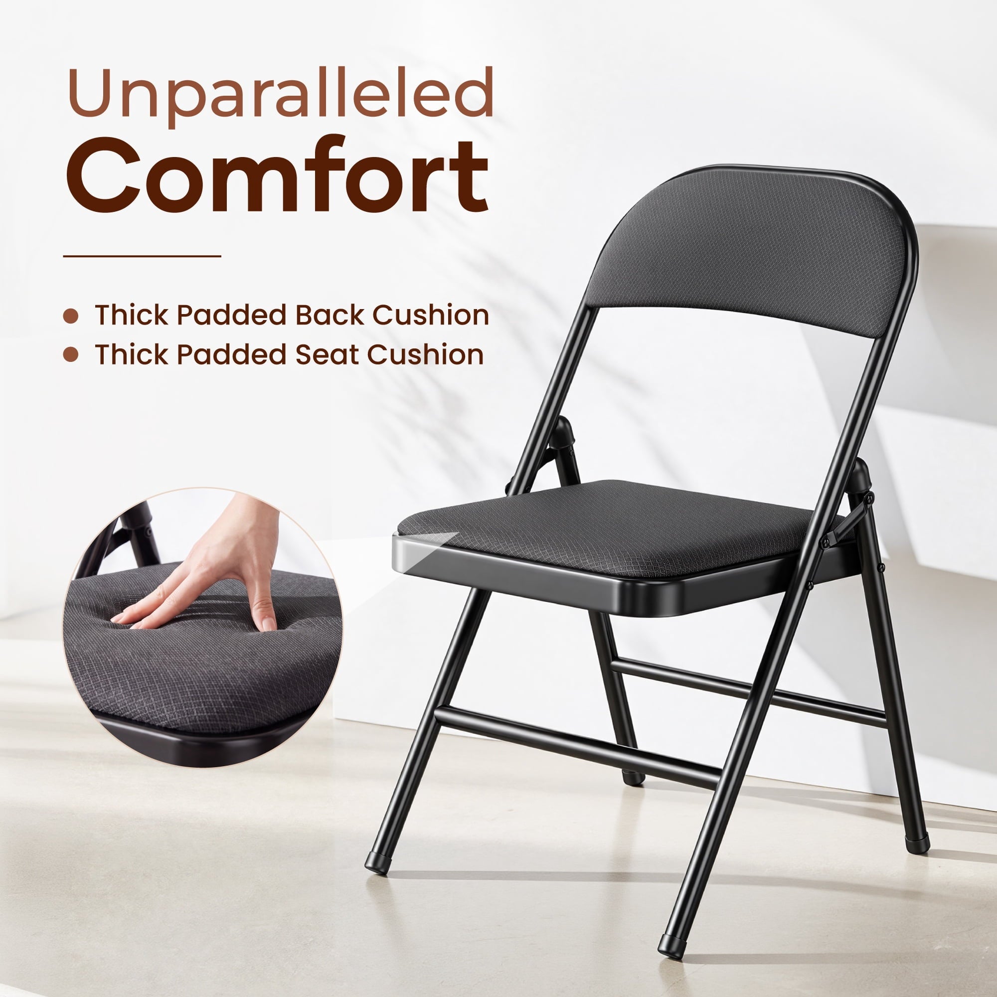 Fenbeli 10 Pack Folding Chairs Comfortable Folding Chair Set for Events, Meetings, and Everyday Use, Black