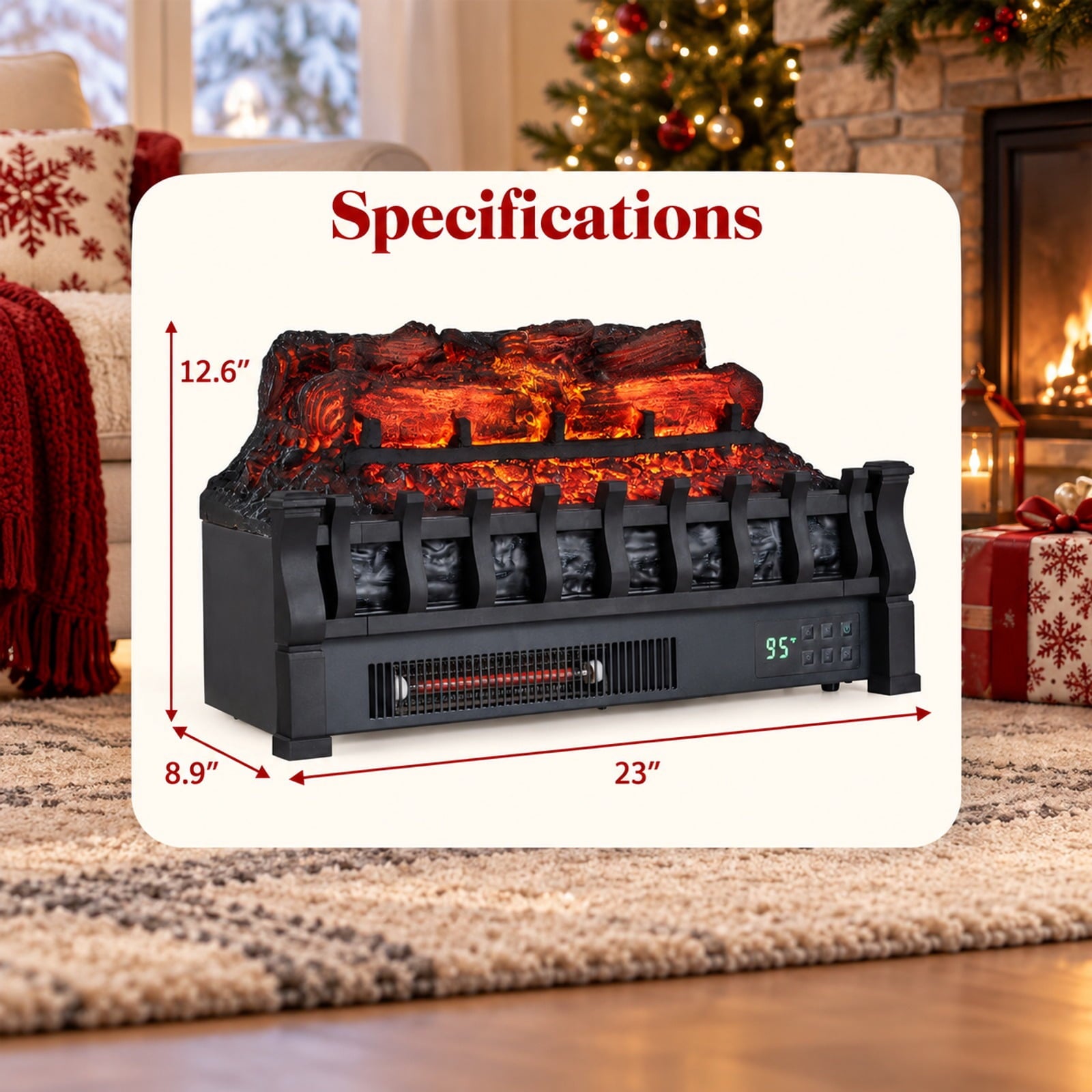 Fenbeli 23 WiFi Fireplace Insert Pinewood Set with App and Remote, Metal Resin Frame, 23 x 8.9 x 12.6 Cord Length 5.8 ft Footprint, Black