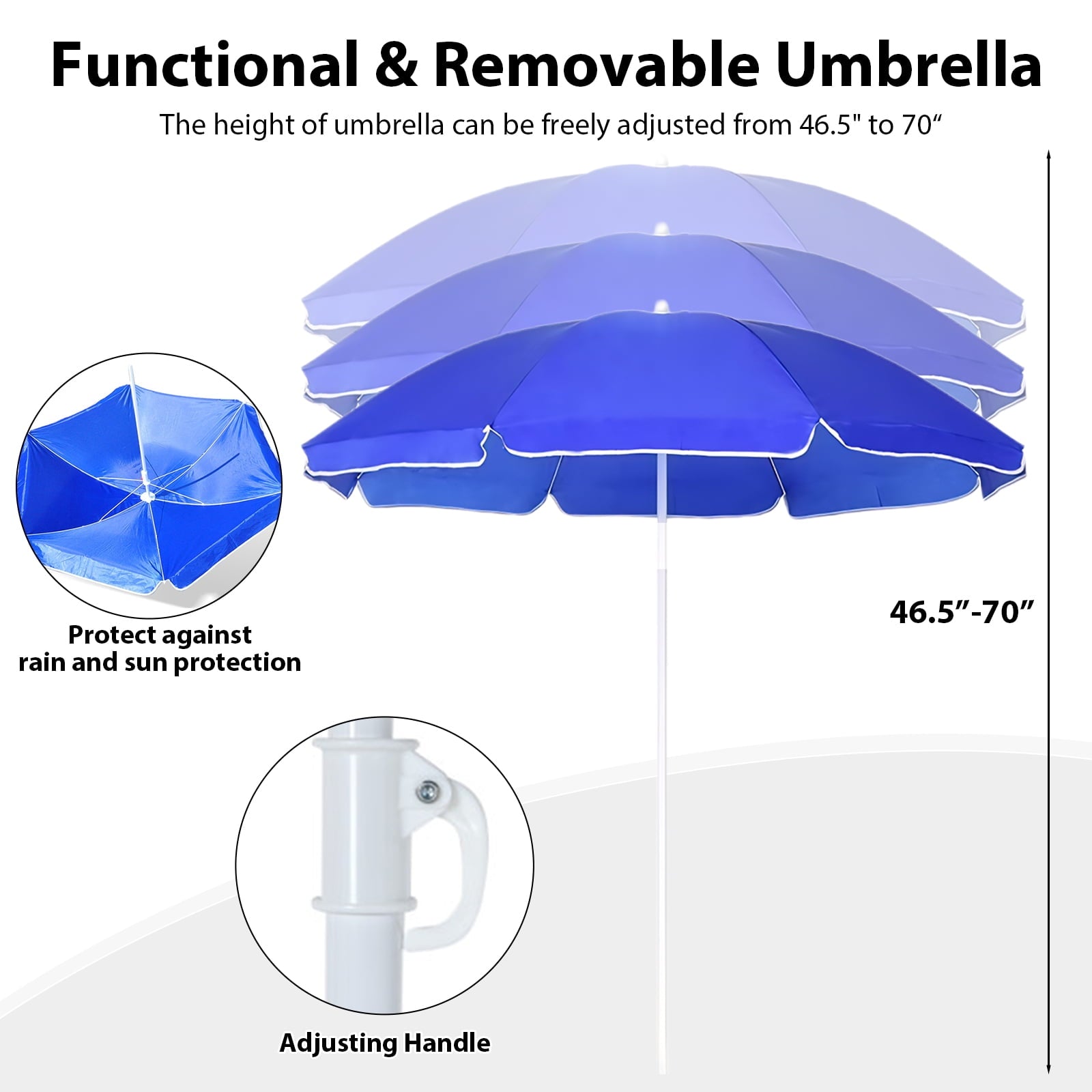 Fenbeli Portable Folding Picnic Double Chair With Removable Umbrella, Blue