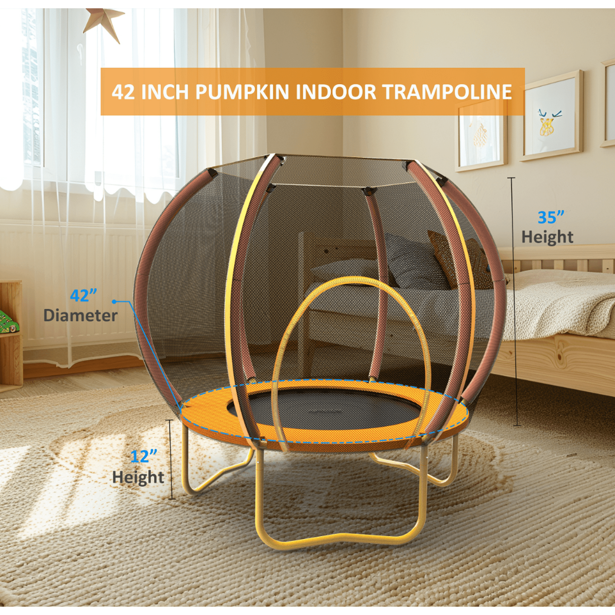 Fenbeli 36Inch Kids Trampoline for Toddlers with Handle Indoor Mini Trampoline for Kids