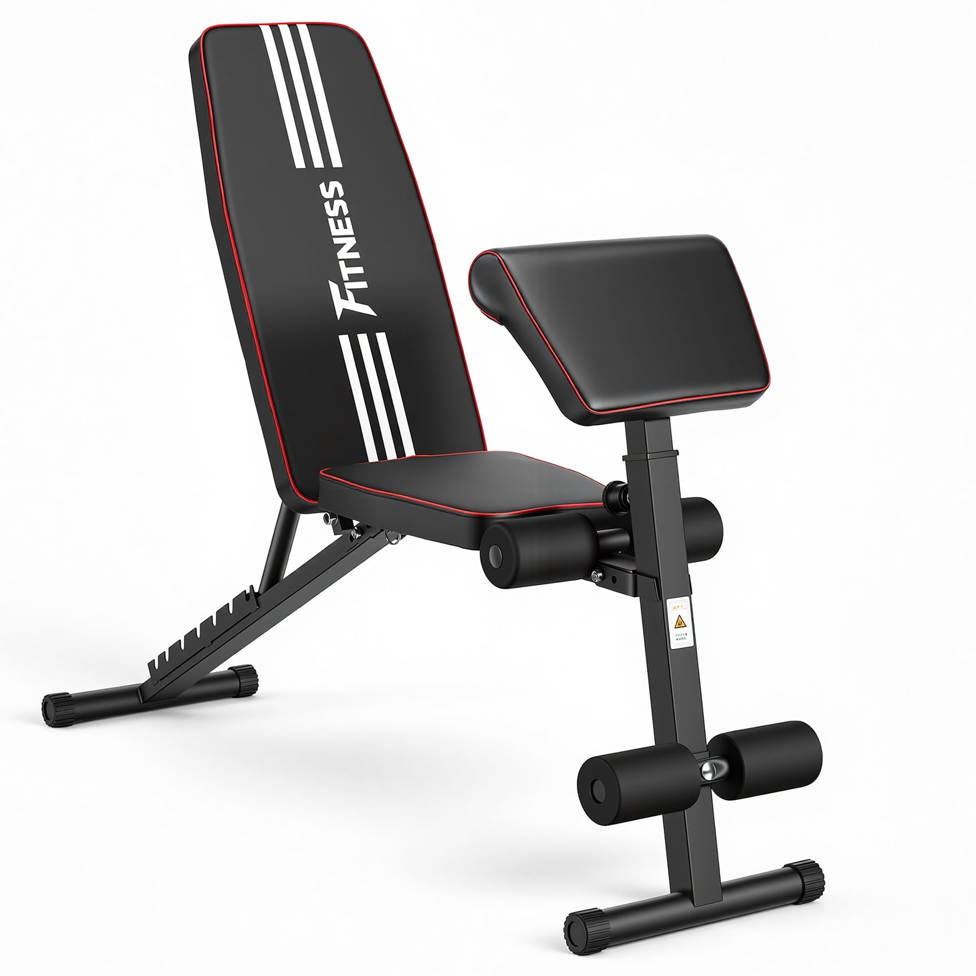 Fenbeli 12-in-1 Adjustable Weight Bench Foldable Workout Bench with 7 Backrest Positions Padded Seat for Full Body Strength Training, Black and Red