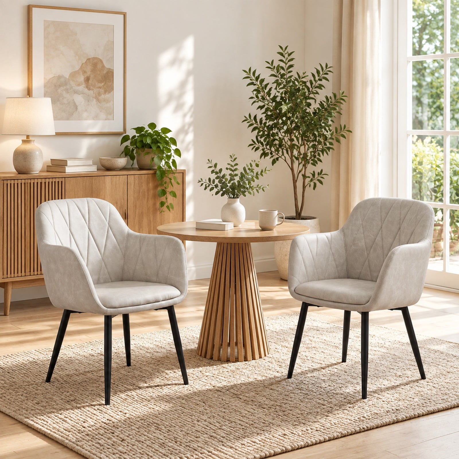 Fenbeli Upholstered PU Leather Kitchen Chairs Set of 2 with Curved Back and Wide Seat, Chair 396 lbs Total Capacity, PU Leather Metal Sponge Frame