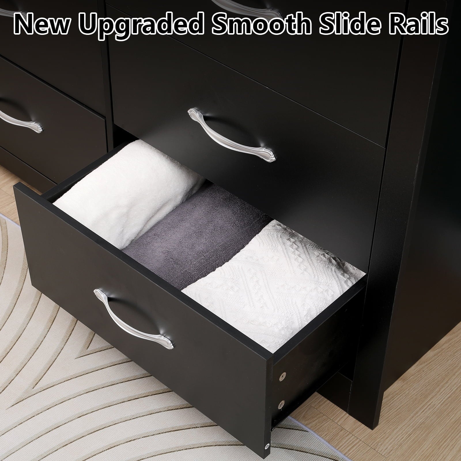 Fenbeli 6 Drawer Dresser, Black Finish