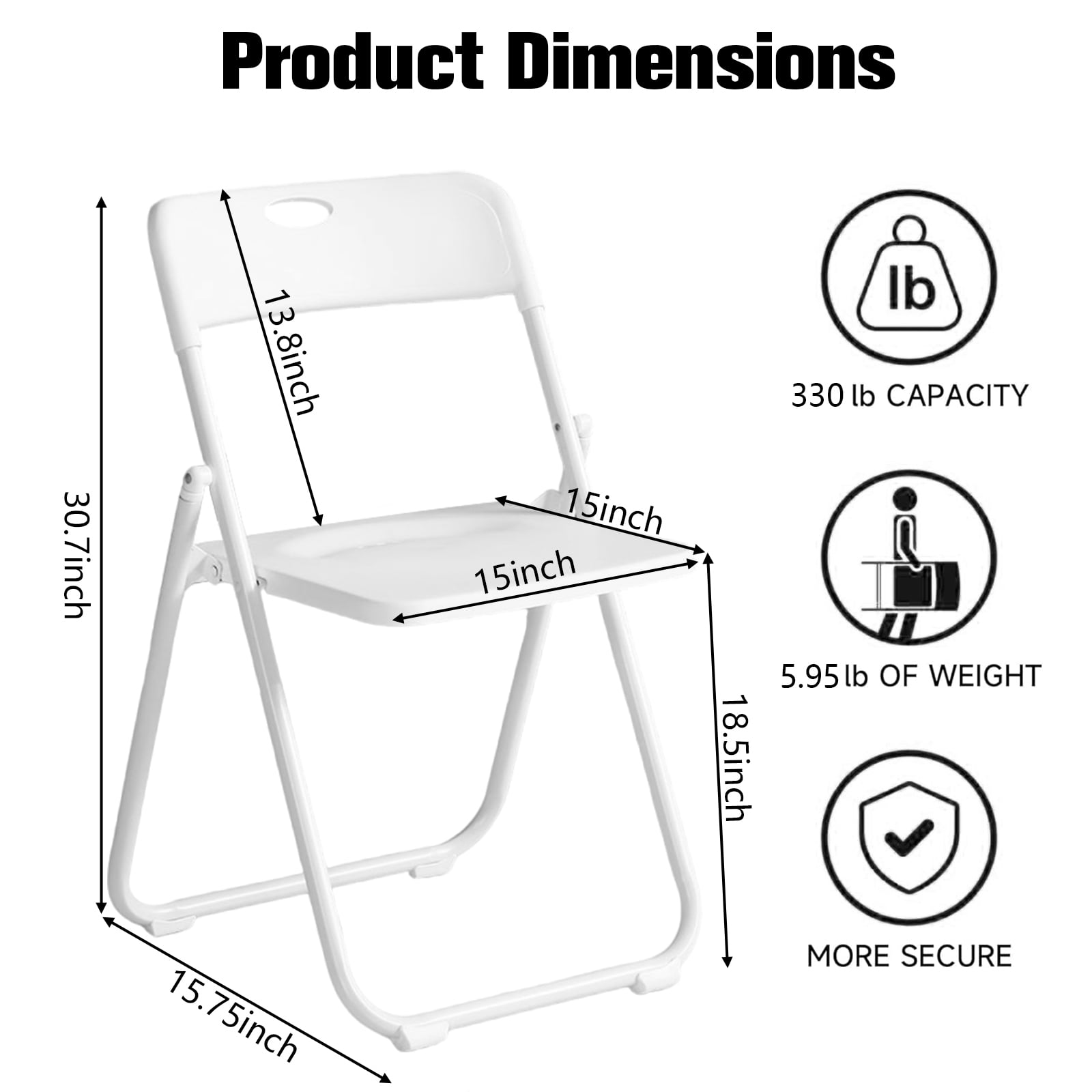 Harigal White Plastic Folding Chairs 6 Pack, Foldable Stacking Chairs for Outdoor & Indoor, Reinforced Metal Frame, 330LBS Capacity