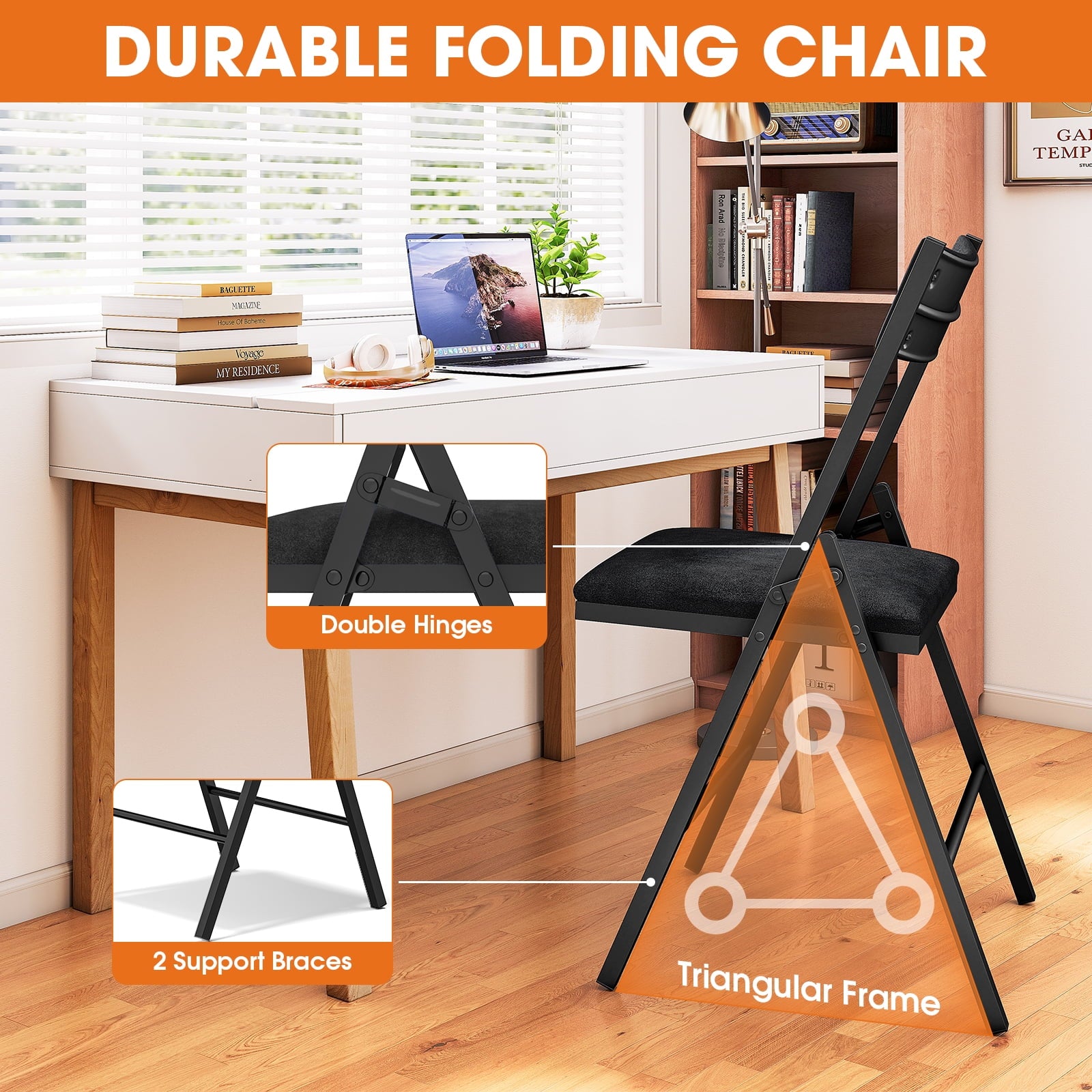 Fenbeli 6-Pack Black Padded Folding Chairs with Metal Frame