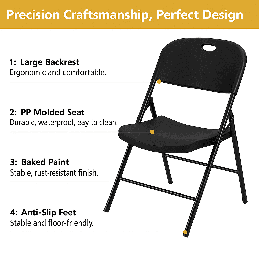 Fenbeli Folding Plastic Chair, 6-Pack, Black