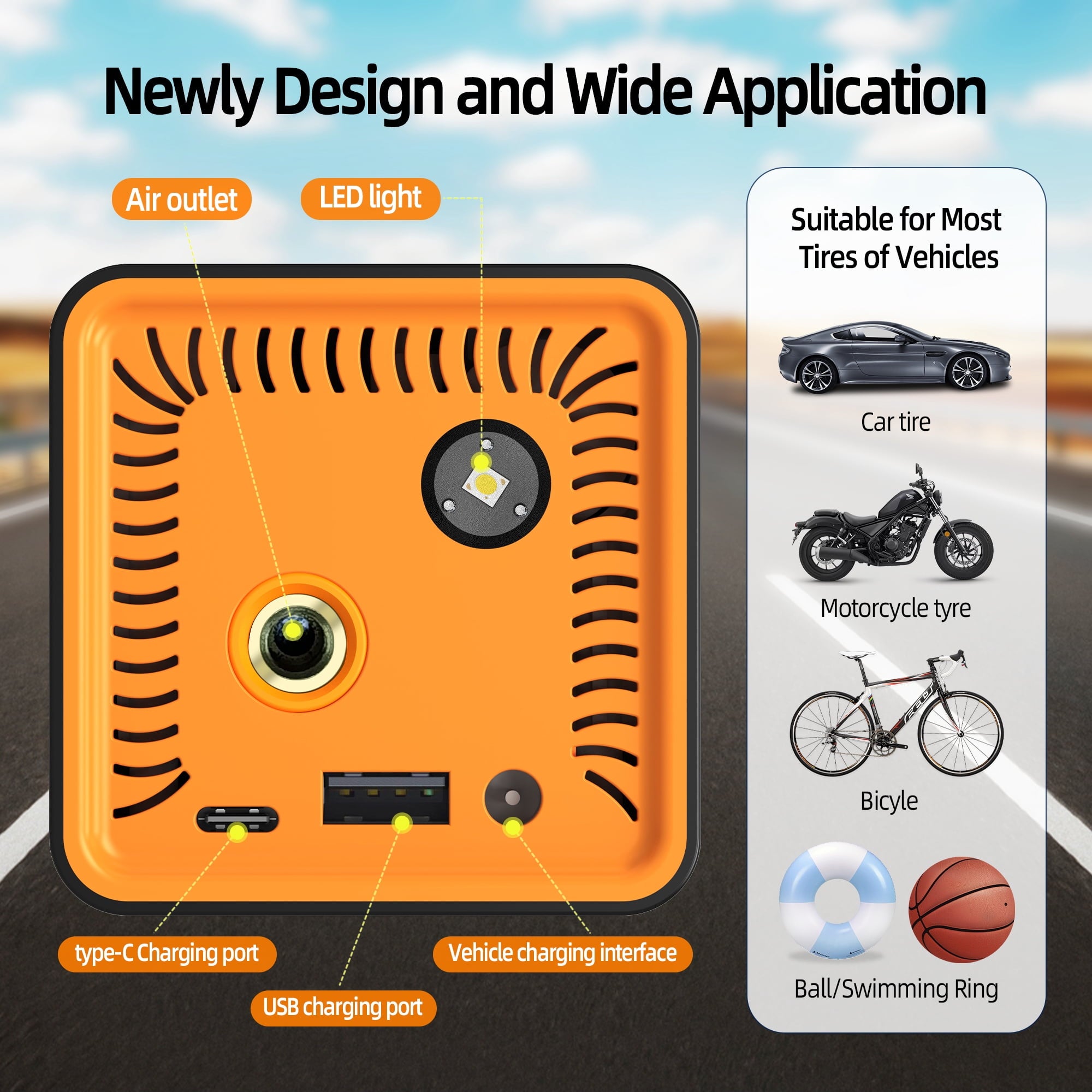 Fenbeli Portable Tire Inflator, 150PSI Cordless Air Compressor with 6000mAh Battery and DC 12V Dual Power, Digital Pressure Gauge, LED Light and Power Bank, Air Pump for Car Bike Motorcycle Ball, Black
