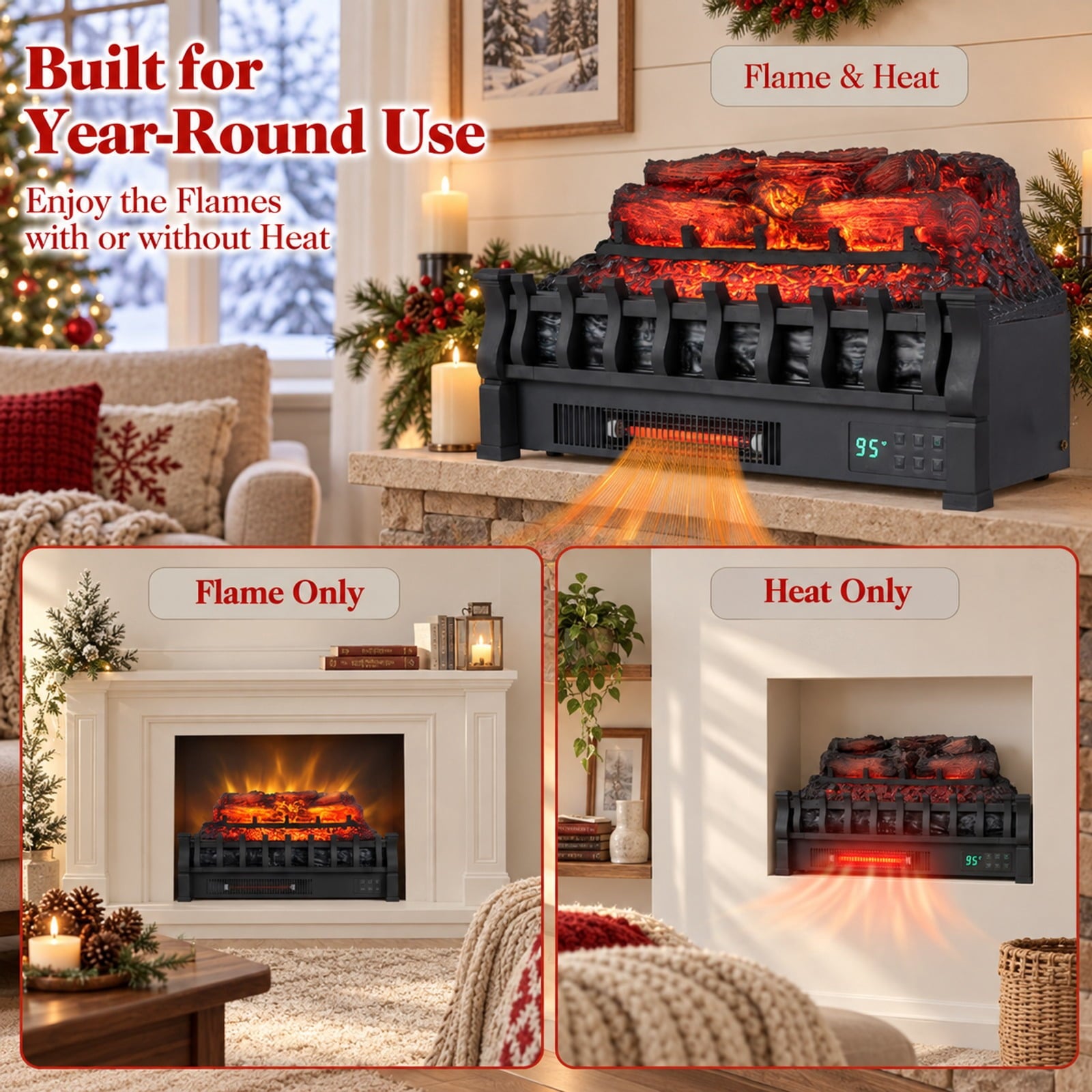 Fenbeli 23 WiFi Fireplace Insert Pinewood Set with App and Remote, Metal Resin Frame, 23 x 8.9 x 12.6 Cord Length 5.8 ft Footprint, Black
