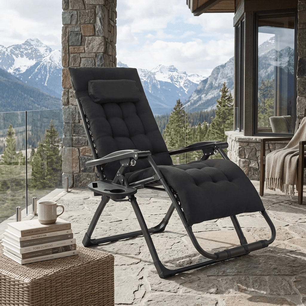 Fenbeli Oversized Padded Zero Gravity Chair, 90°–170° Reclining Lounge Chair with Removable Cushion Headrest and Side Tray, 440 lb Capacity for Indoor Outdoor Use
