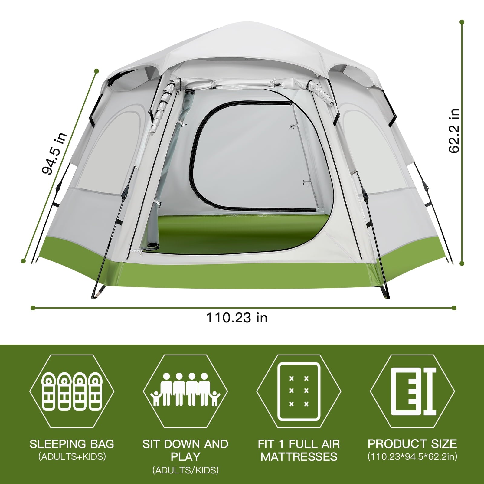 Fenbeli Camping Tent for 4 Person All-Season Family Tent with Metal Door Poles, Pop Up Tents for Camping and Hiking
