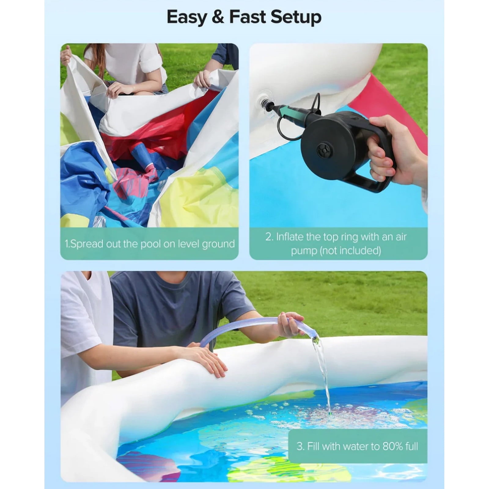 Fenbeli 18ft x 48in Round Inflatable Top Ring Swimming Pool, Multicolor