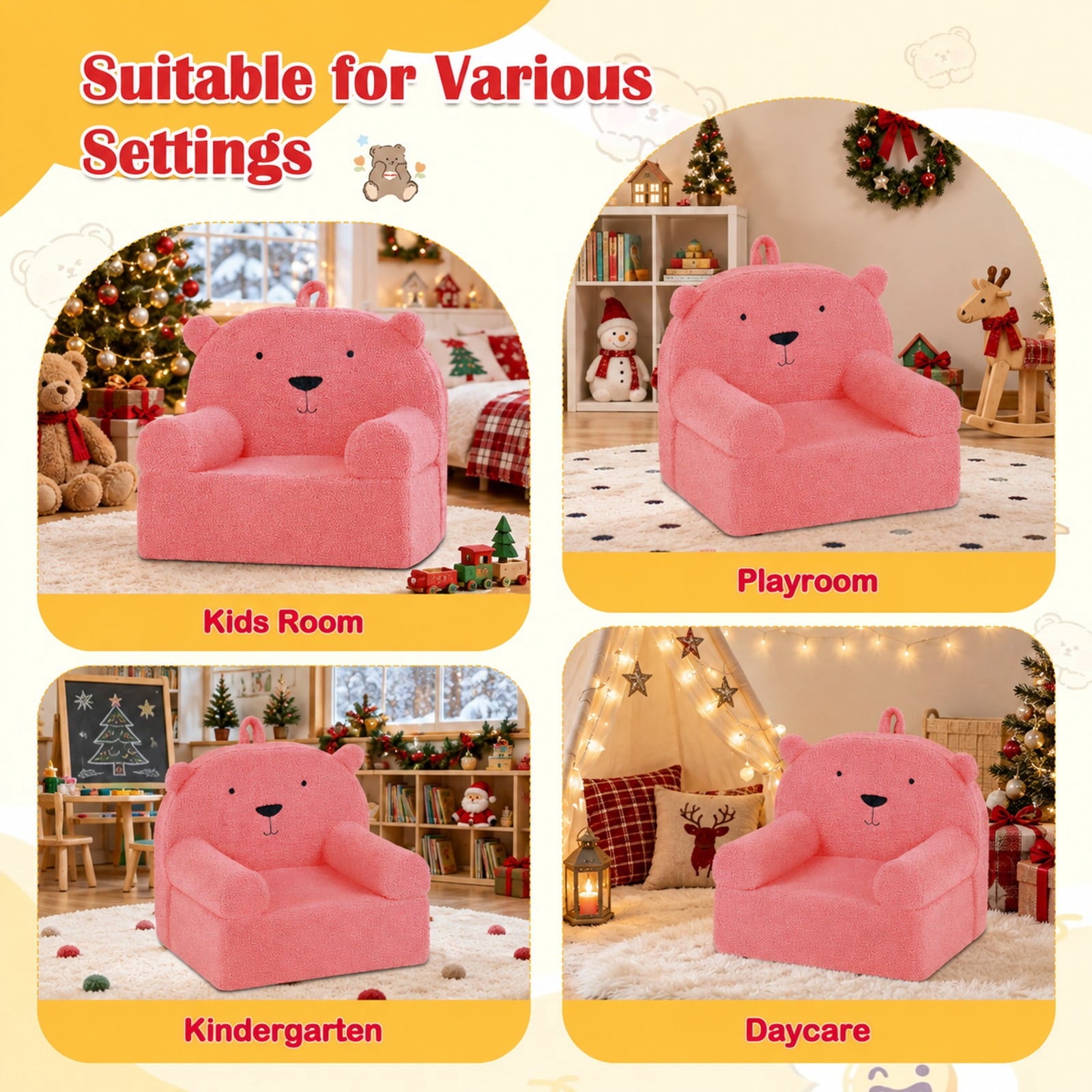 Fenbeli Kids Bear Sofa Toddler Foam Couch with Soft Fleece Fabric Cover, Teddy Fleece Fabric Frame, for 3+ years old, 20 x 16 x 18 Footprint