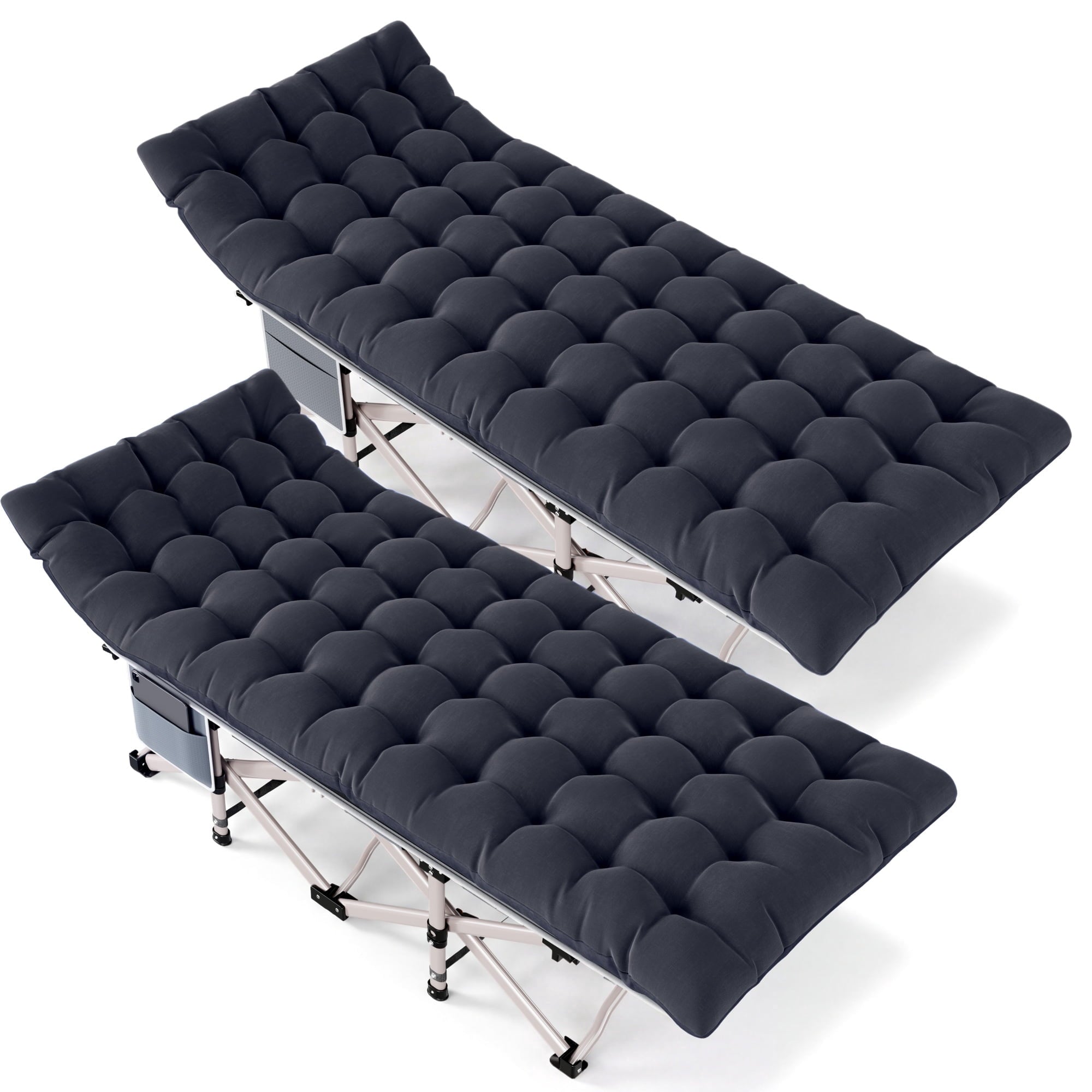 Fenbeli 2 Pack Camping Cot with Mattress, Heavy Duty Folding Cot Bed for Adults, Portable Sleeping Cot for Camping Travel Outdoor Tent and Home Guest, Black