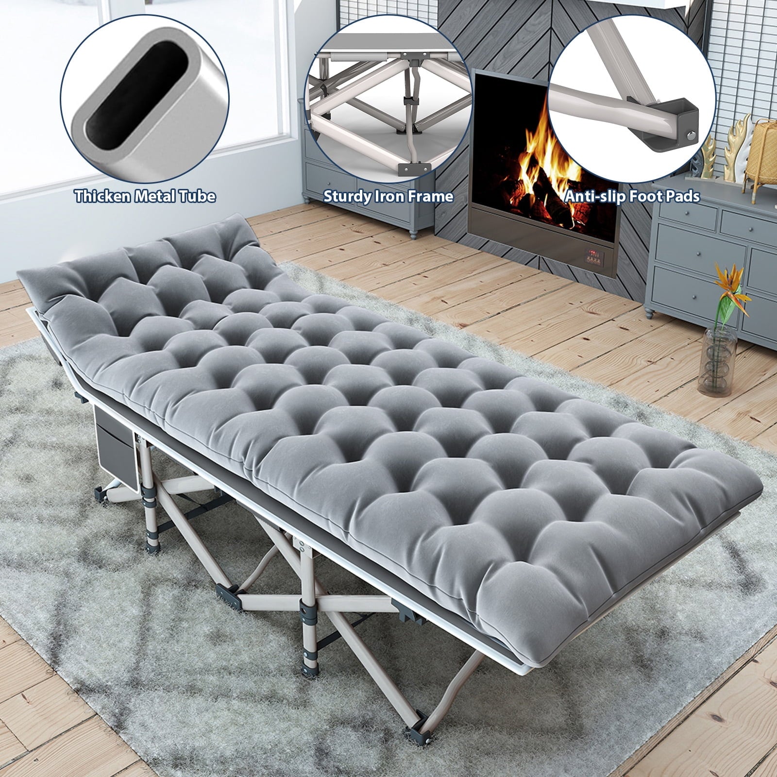 Fenbeli 2 Pack Camping Cot with Mattress Heavy Duty Folding Cot Bed for Adults, Blue and Gray