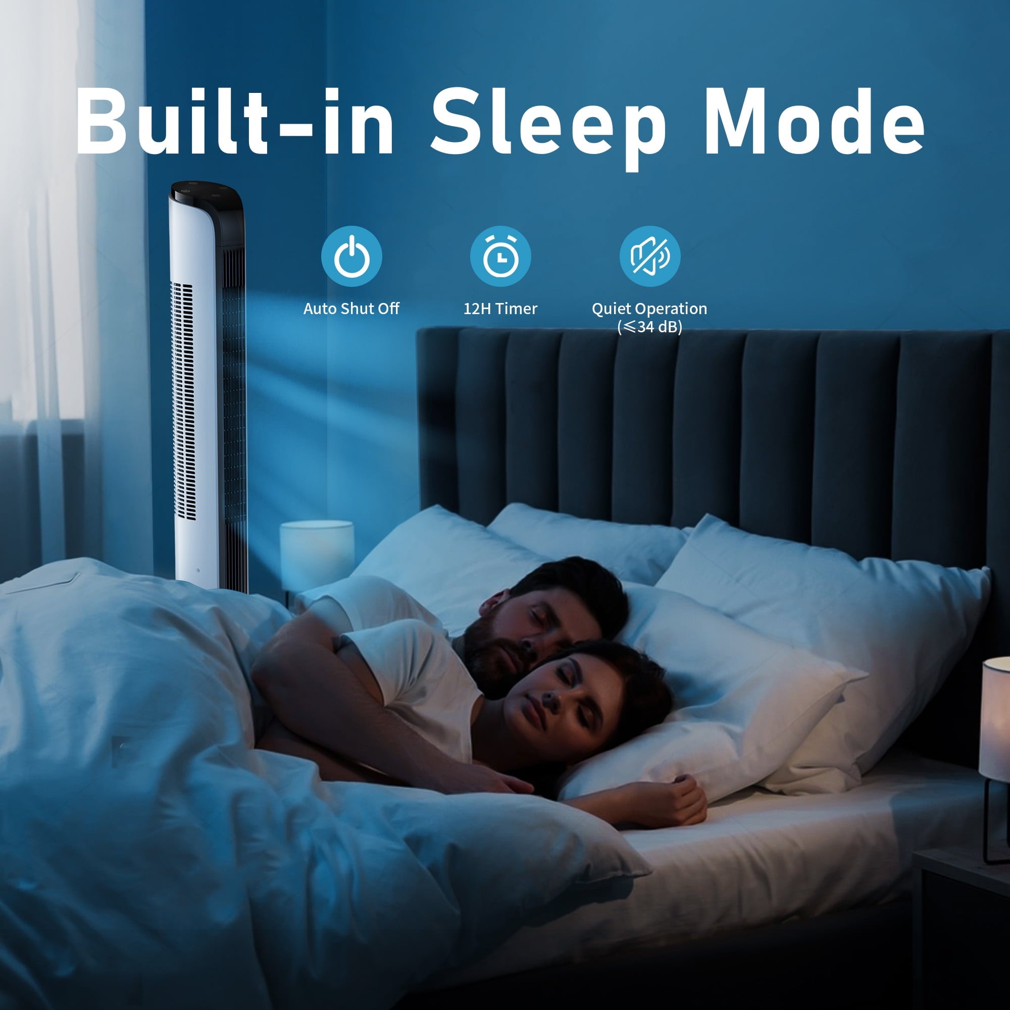 43inch Tower Fans for Home with Remote for Bedroom with 3 Speeds, 3 Modes, White