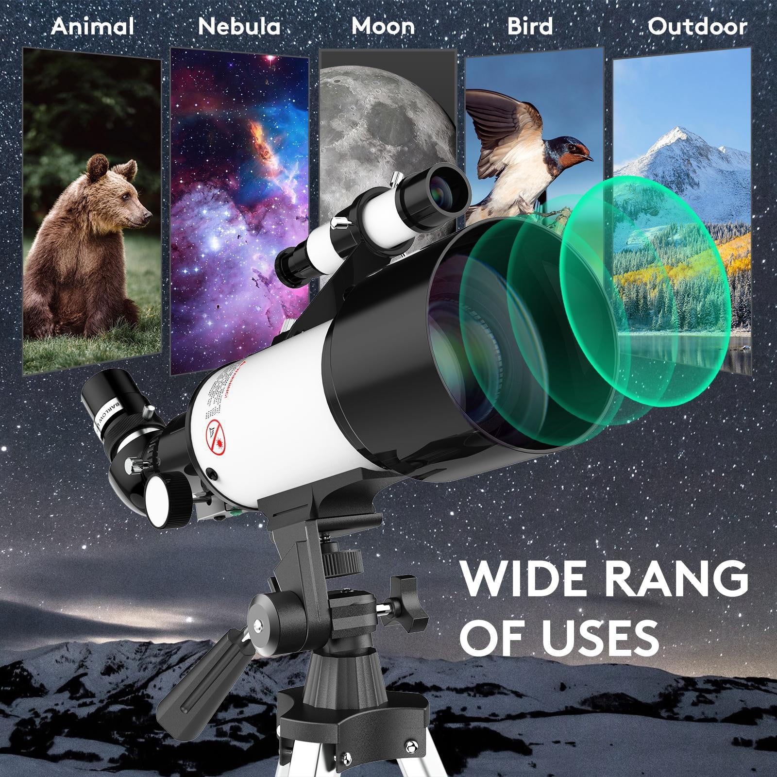 Fenbeli 70mm Astronomical Refractor Telescope for Kids Beginners and Adults with Tripod, Blue