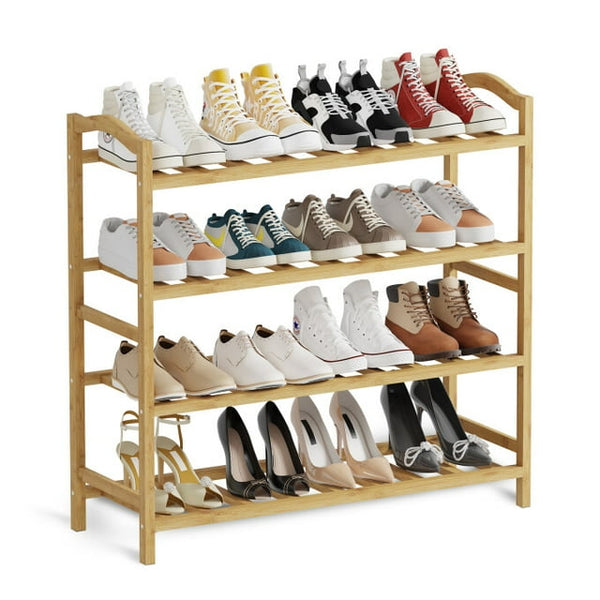 4 Tiers Bamboo Shoe Rack Shoe Storage Organizer for Entryway Closet