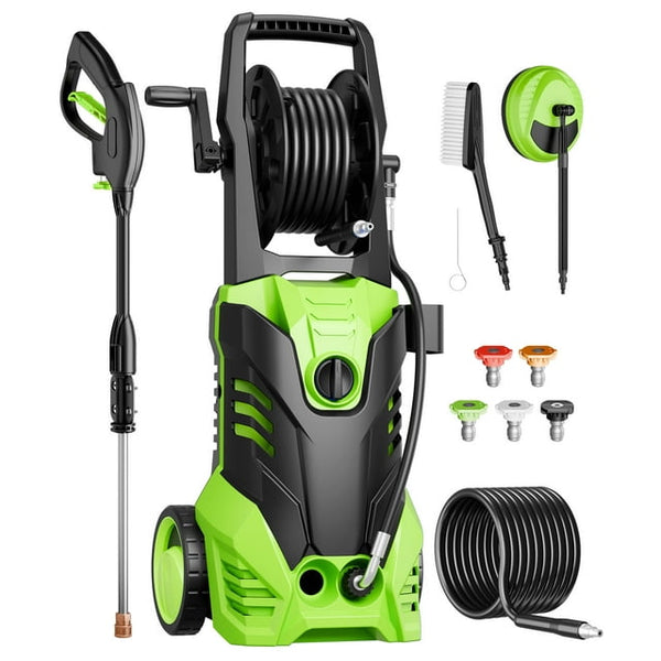 Fenbeli 3000 PSI Electric Pressure Washer, 2.0 GPM Power Washer with Hose Reel, 2000W High-Efficiency Cleaner for Cars, Homes, Driveways, and Decks