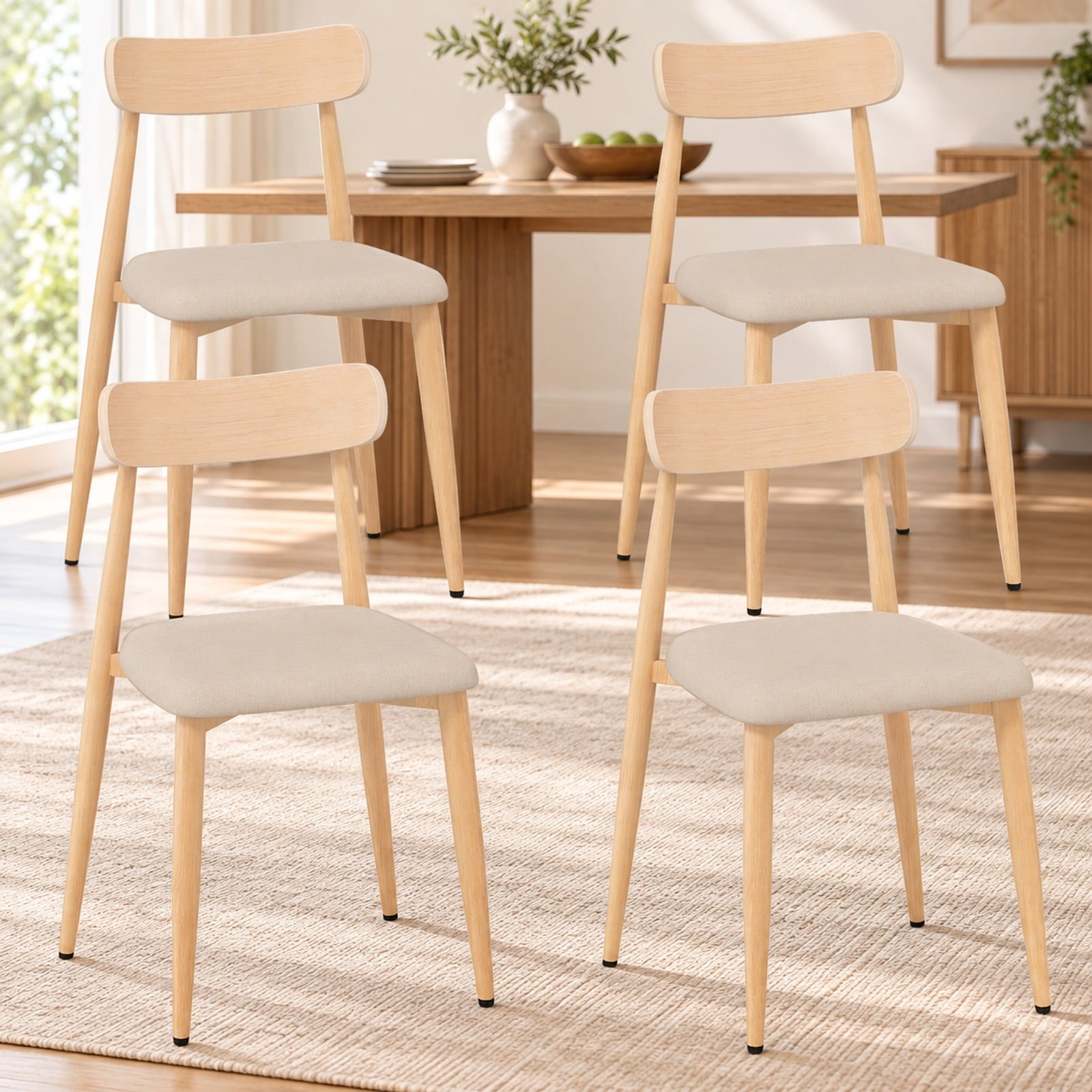 Fenbeli Linen Fabric Upholstered Modern Dining Chair Set of 2 with Padded Seat and Curved Back, Chair 340 lbs Capacity, 19.5 x 19 x 31 Footprint