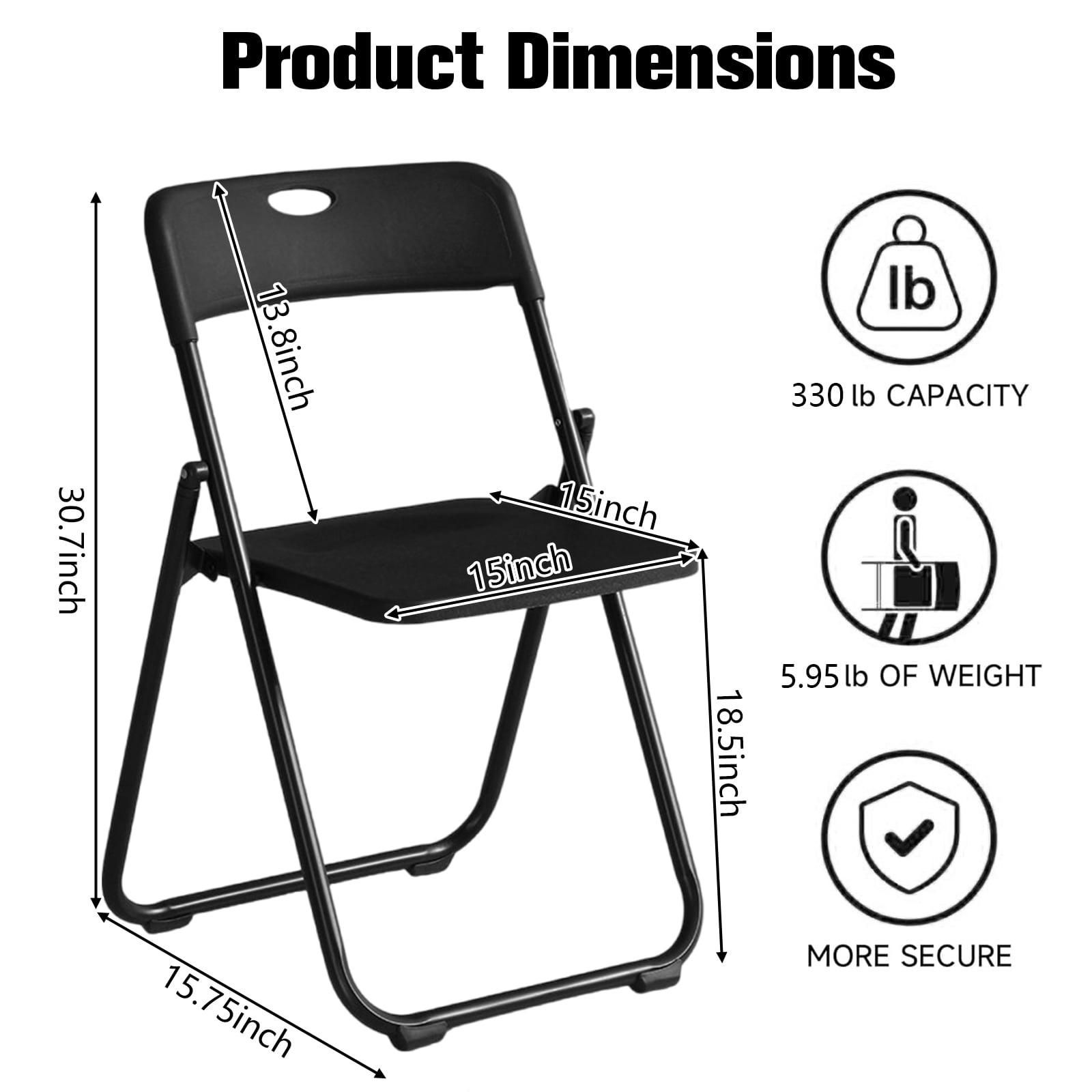 Harigal Black Plastic Folding Chairs 6 Pack, Foldable Stacking Chairs for Outdoor & Indoor, Reinforced Metal Frame, 330LBS Capacity