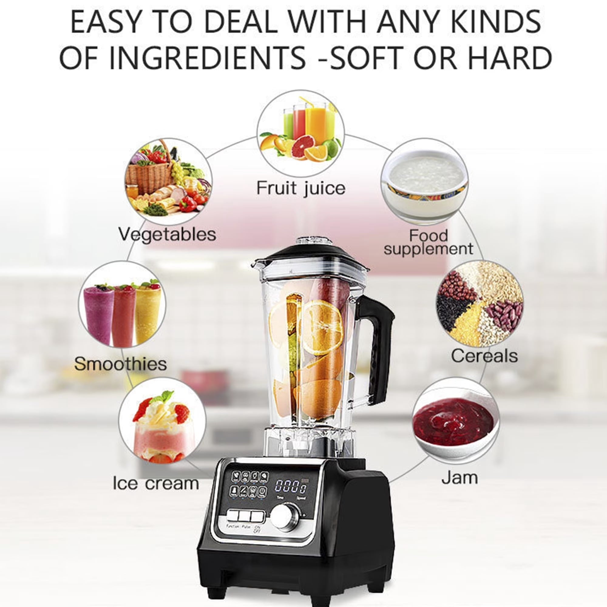 Fenbeli 1400W Countertop Blender for Smoothies and Shakes, 72oz Professional Ice Crushing Blender with 9 Speeds, BPA-Free, Black