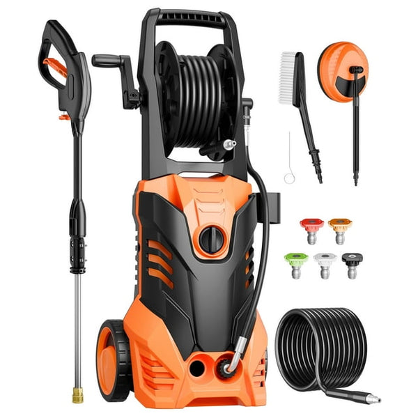 Fenbeli 3000 PSI Electric Pressure Washer, 2.0 GPM Power Washer with Hose Reel, 2000W High-Efficiency Cleaner for Cars, Homes, Driveways, and Decks