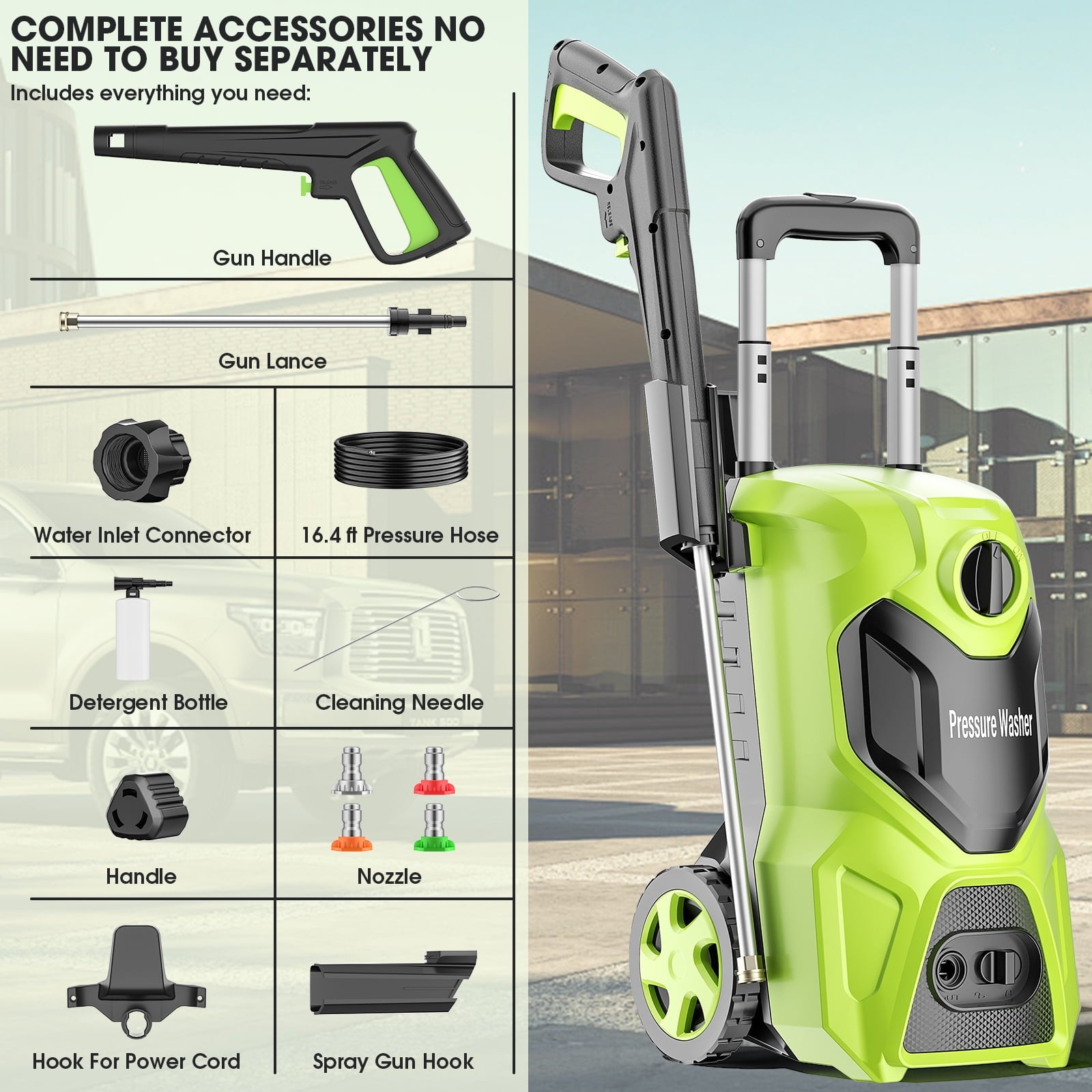 Fenbeli Electric Pressure Washer, 4800PSI Max 2.8 GPM for Car/Driveway/Patio/Pool Clean, Touch Screen