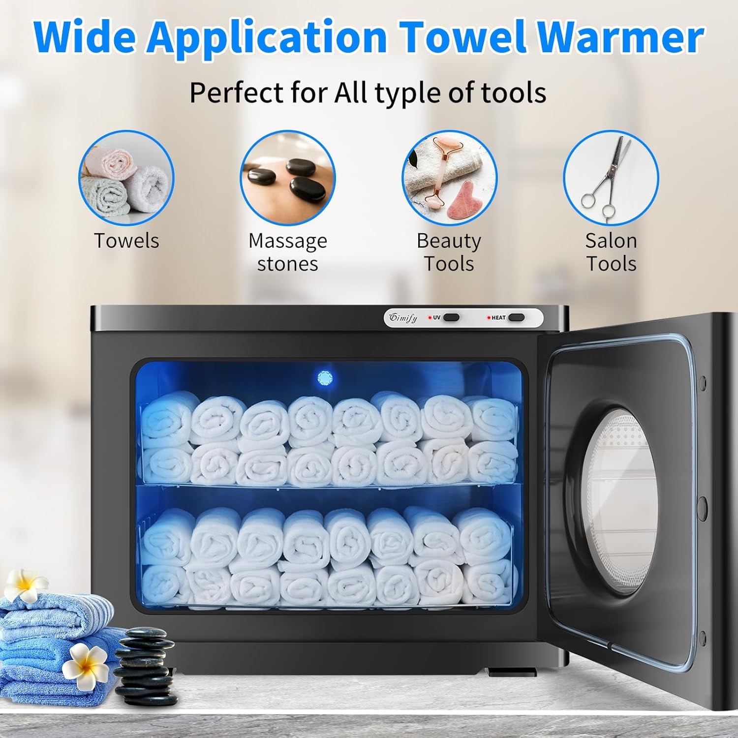 Fenbeli Hot Towel Warmer Professional 23L Large Capacity Hot Towel Cabinet with See Through Window 2-in-1 Spa Towel Warmers