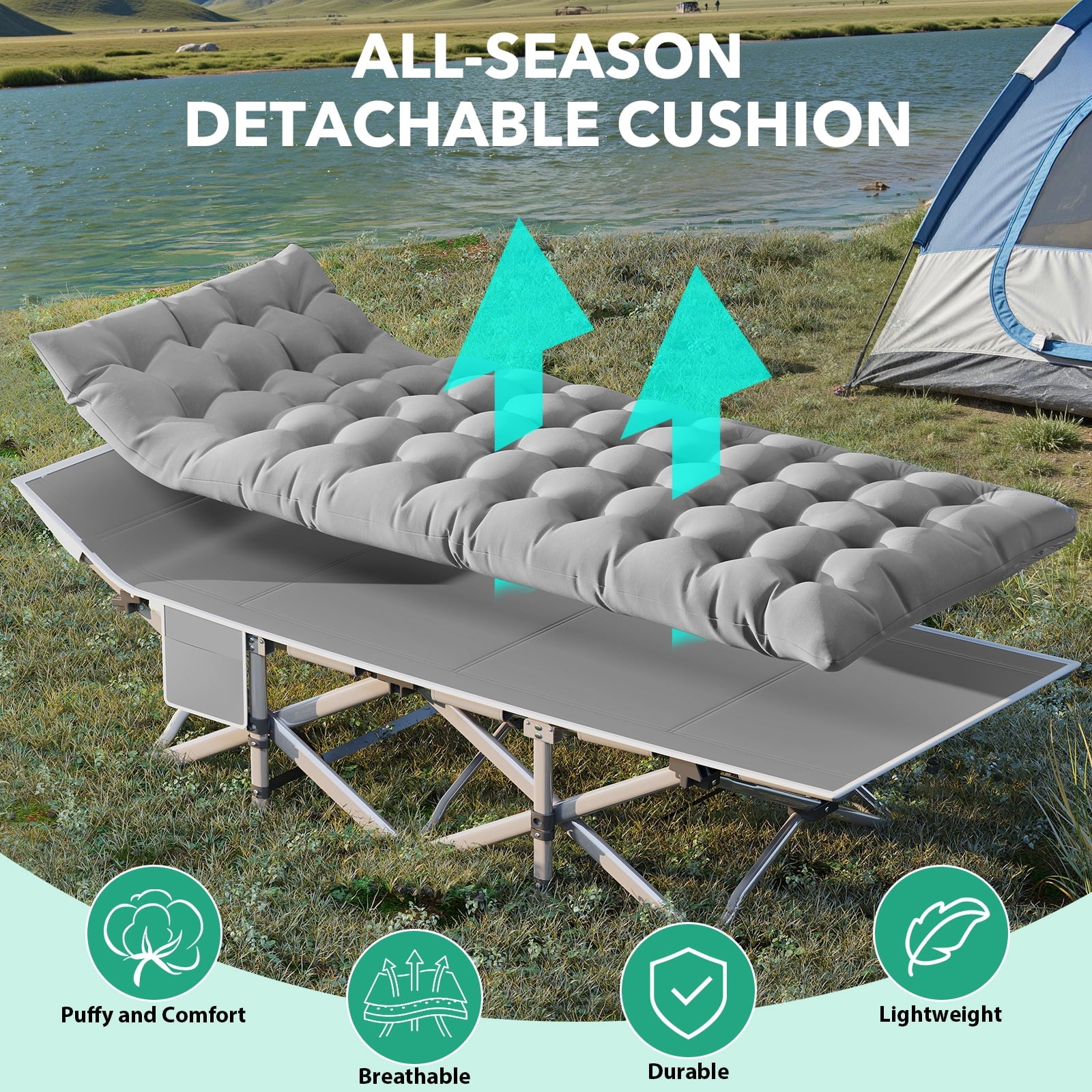 Fenbeli Folding Camping Cots for Adults, Heavy Duty Folding Bed with Carry Bag for Traveling Camp Office Use 75in x 28in, Gold